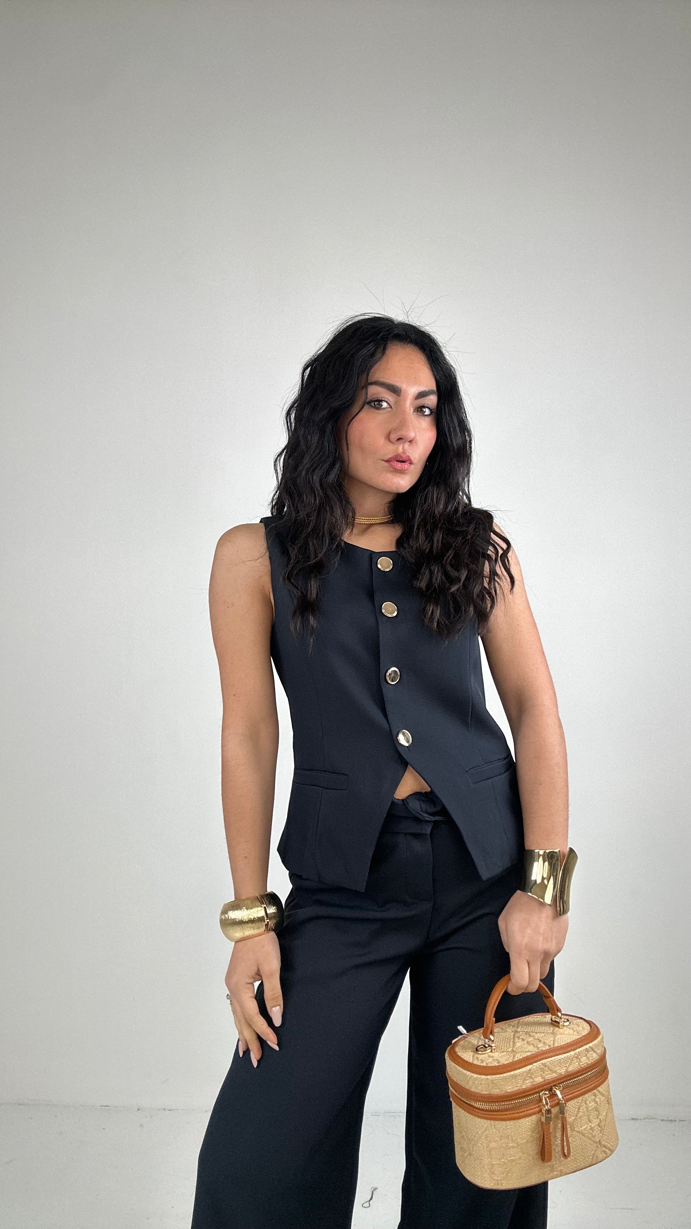 Completo GILET E BOTTONE ORO - BLU