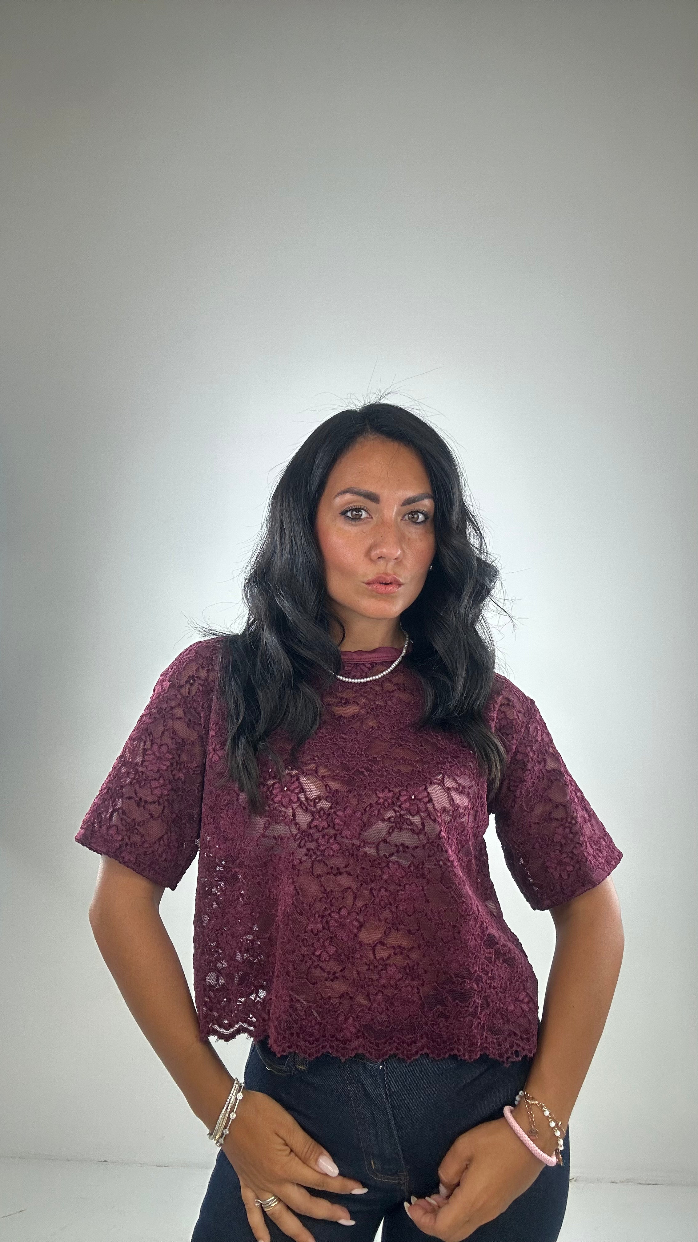 maglia IN PIZZO VELLUTINO - BORDEAUX