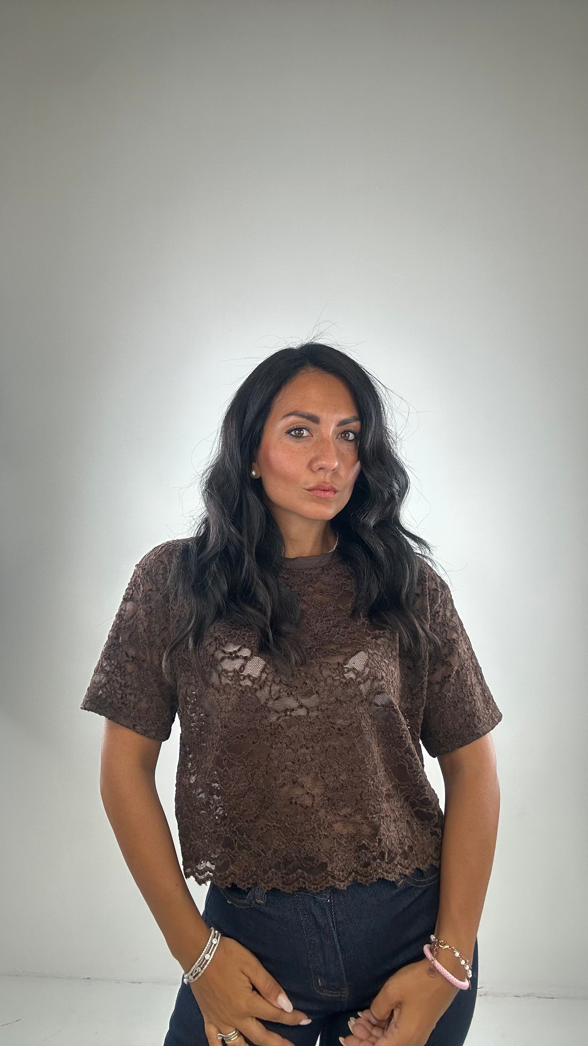 maglia IN PIZZO VELLUTINO - MARRONE