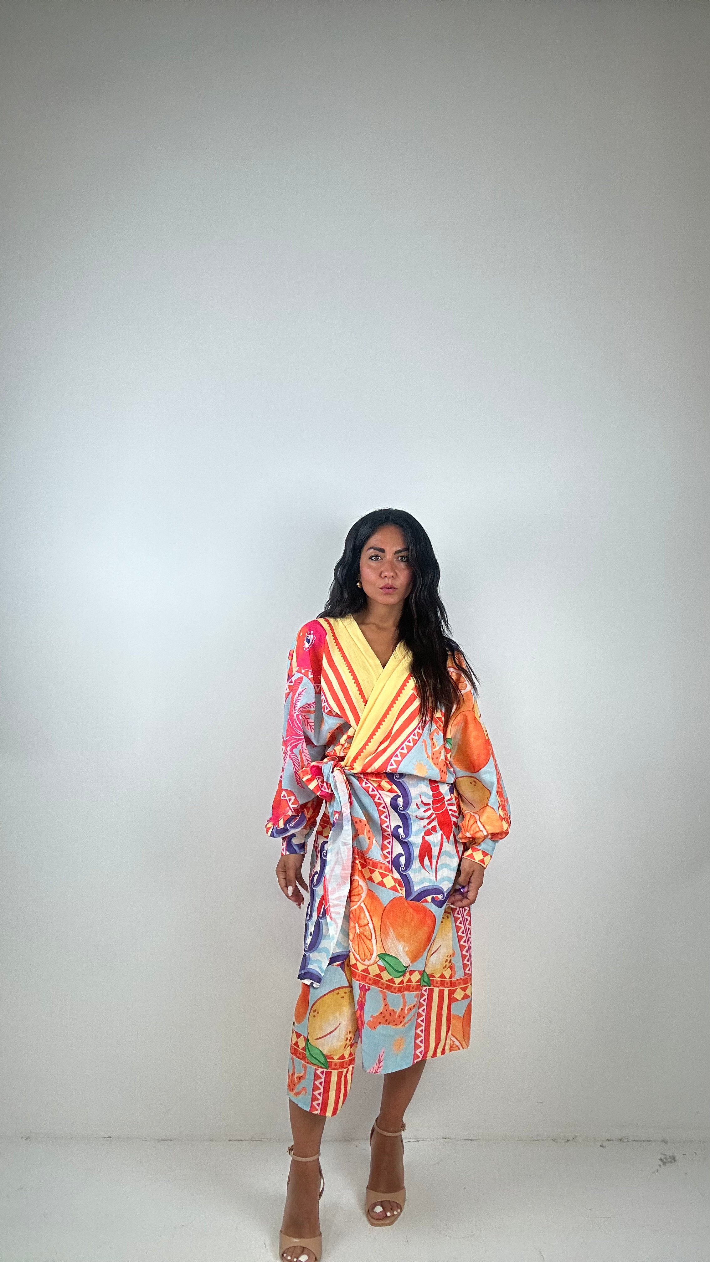 vestito PORTAFOGLIO MIDI - ARANCIO