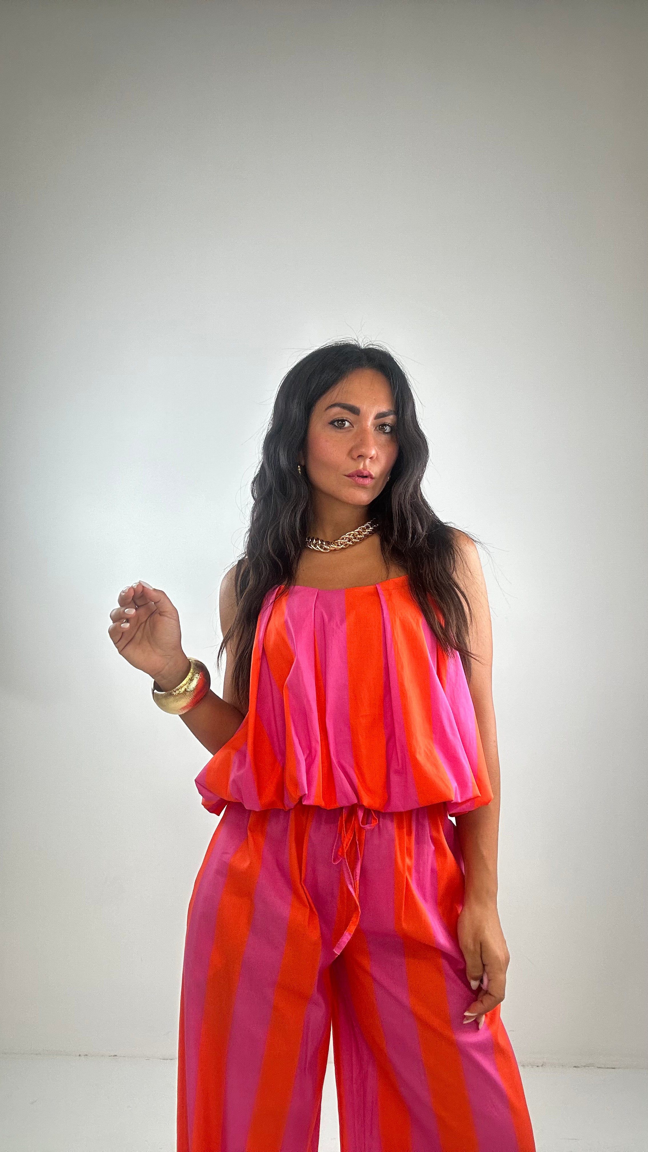 Completo A RIGHE - FUCSIA