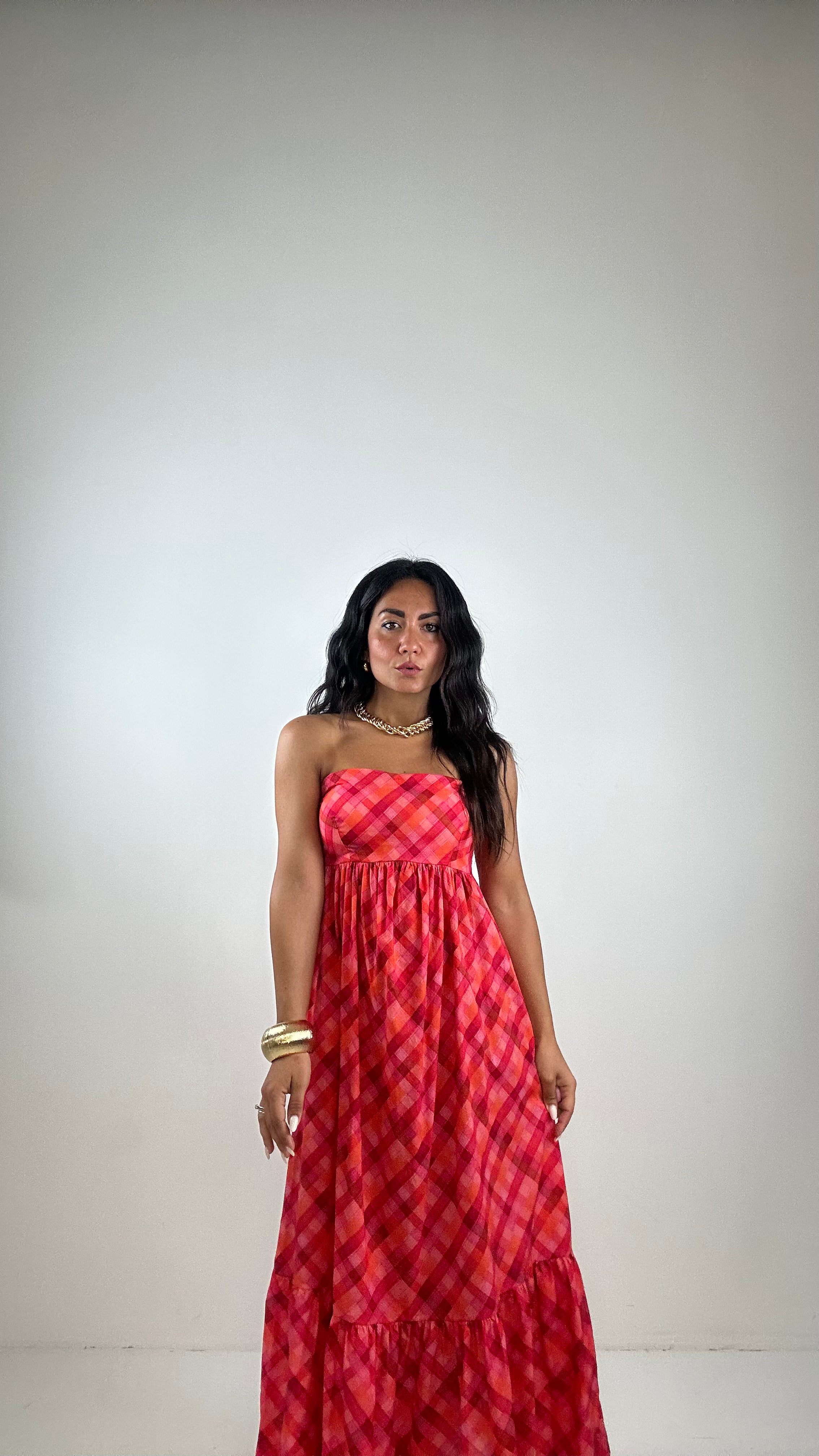 Vestito A FASCIA QUADRETTI - ROSSO