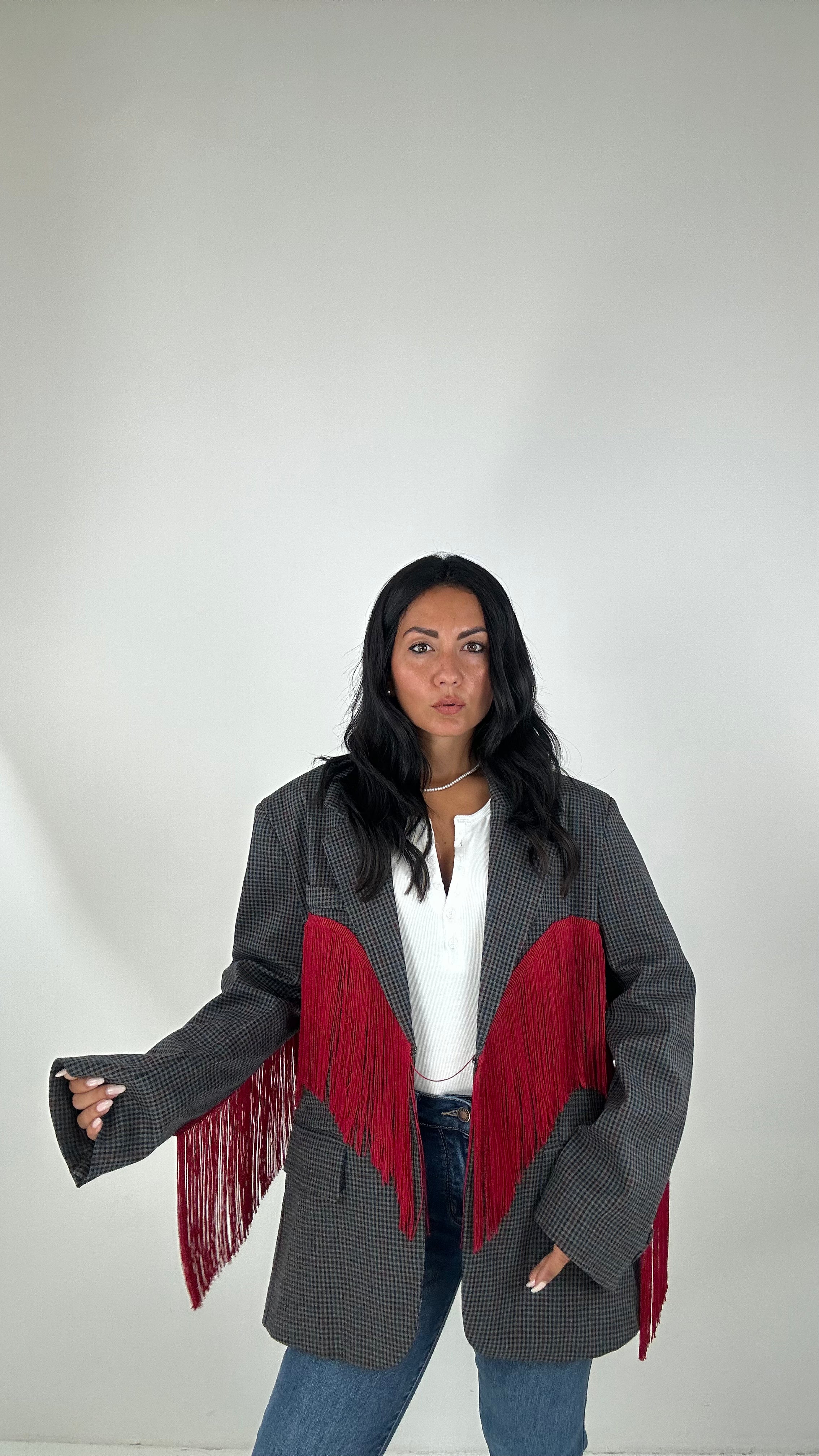 Blazer QUADRI LUMINA FRANGE - GRIGIO-BLU