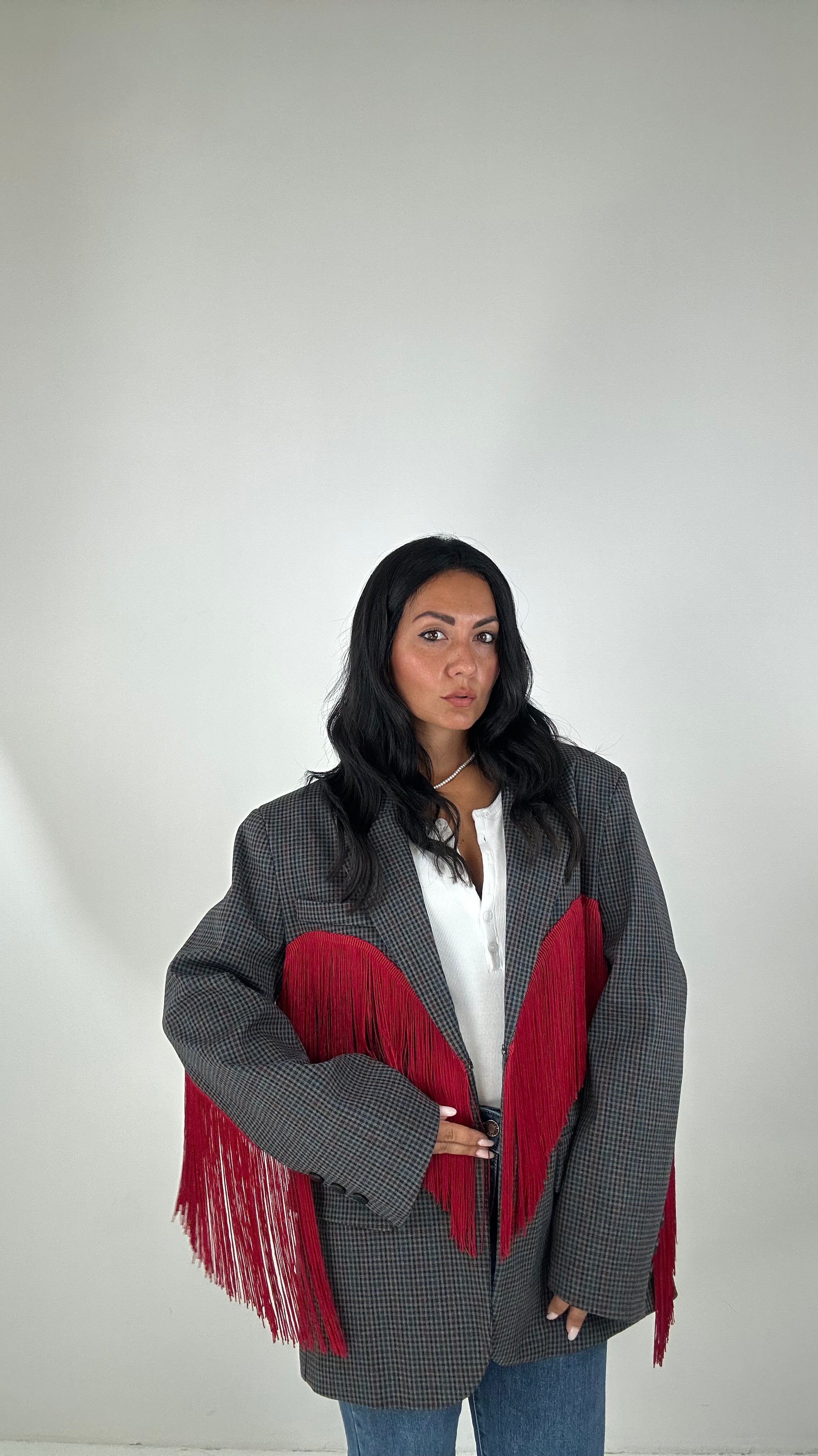 Blazer QUADRI LUMINA FRANGE - GRIGIO-BLU