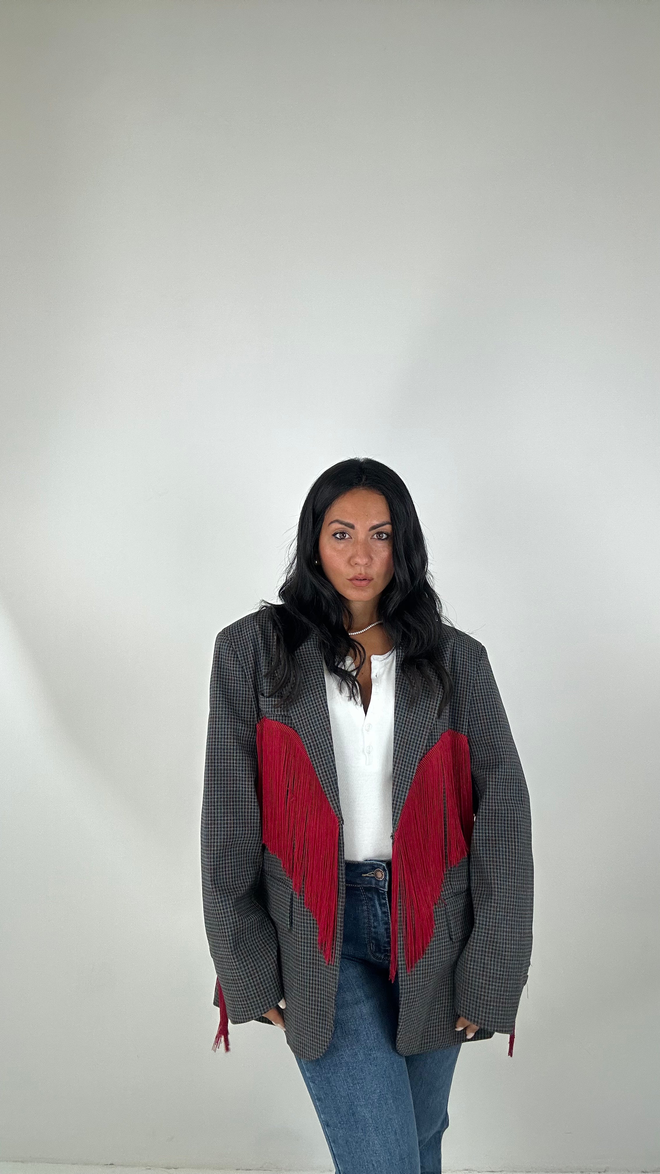 Blazer QUADRI LUMINA FRANGE - GRIGIO-BLU