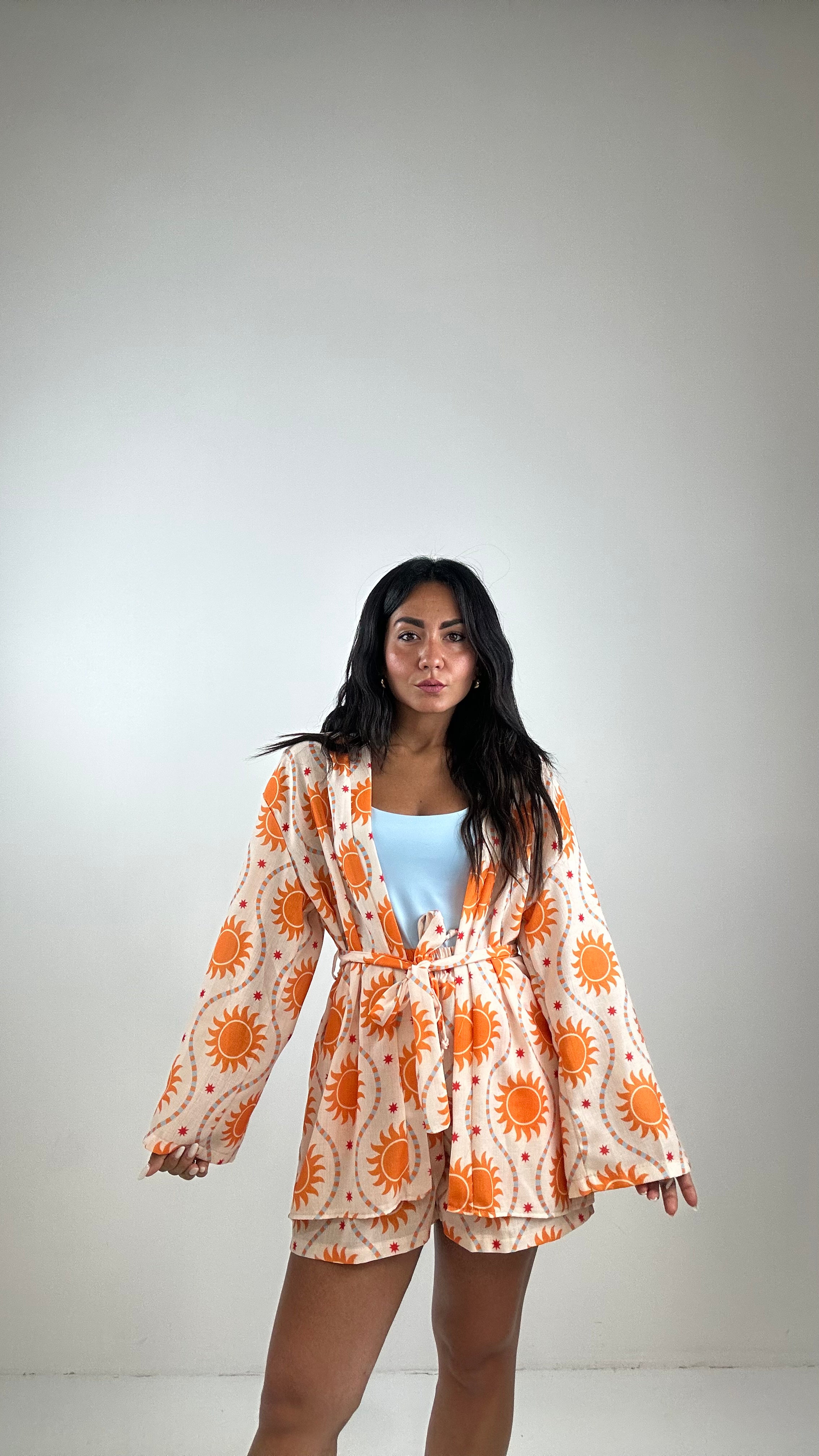 Completo KIMONO E SHORTS - ARANCIO