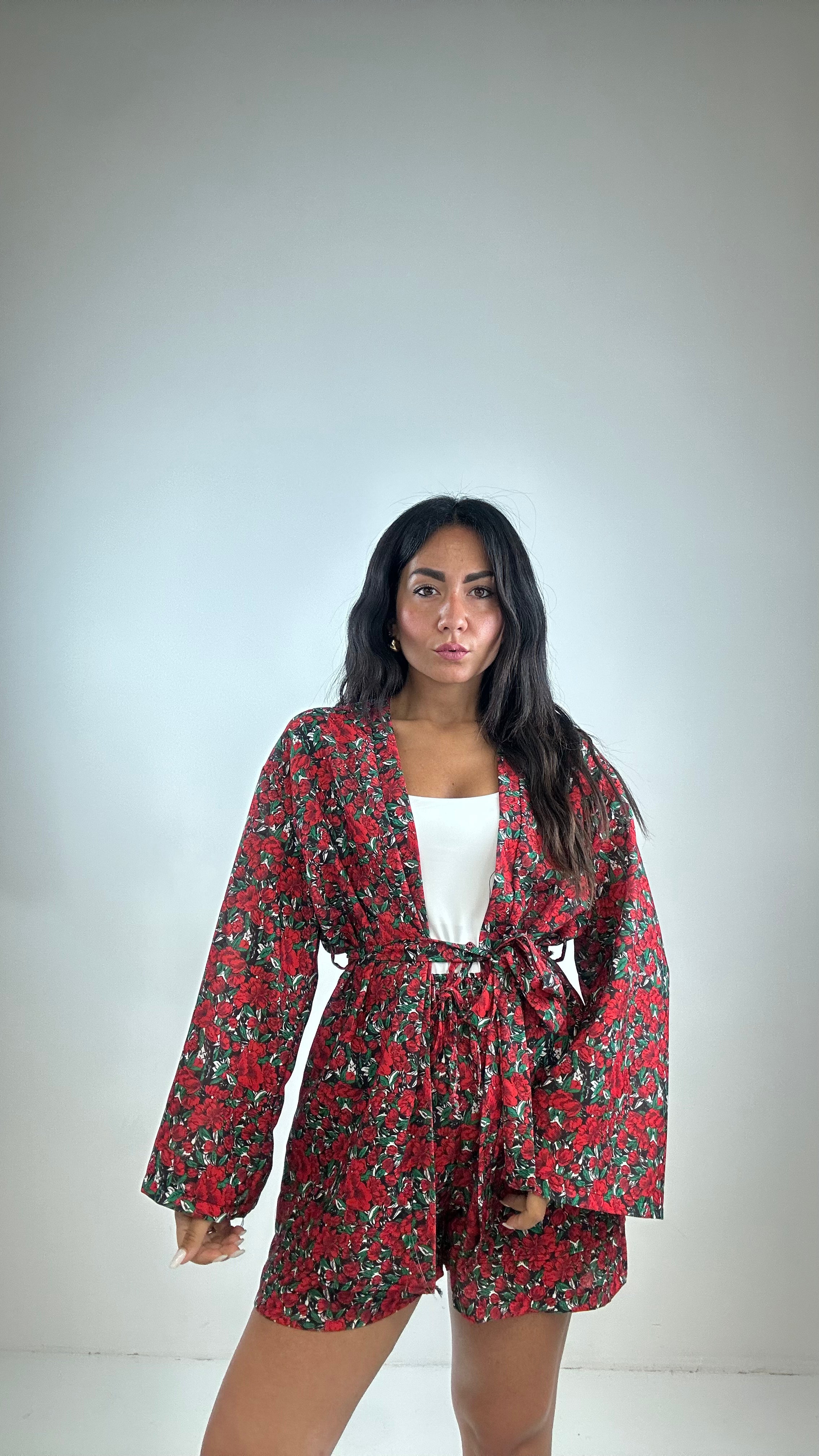 Completo KIMONO E SHORTS - ROSSO