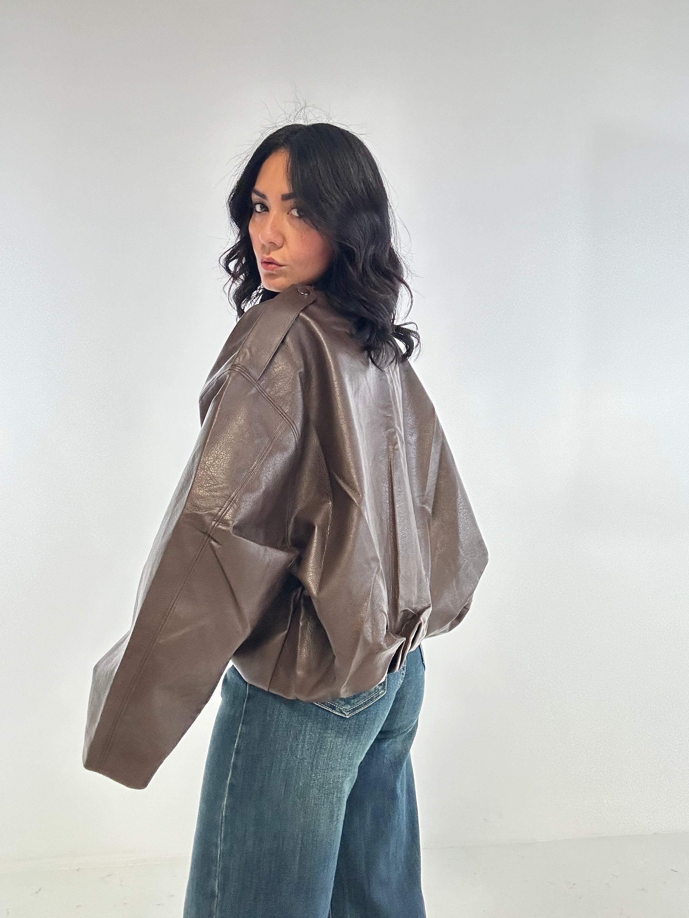 Bomber ECOPELLE COLLETTO - MARRONE