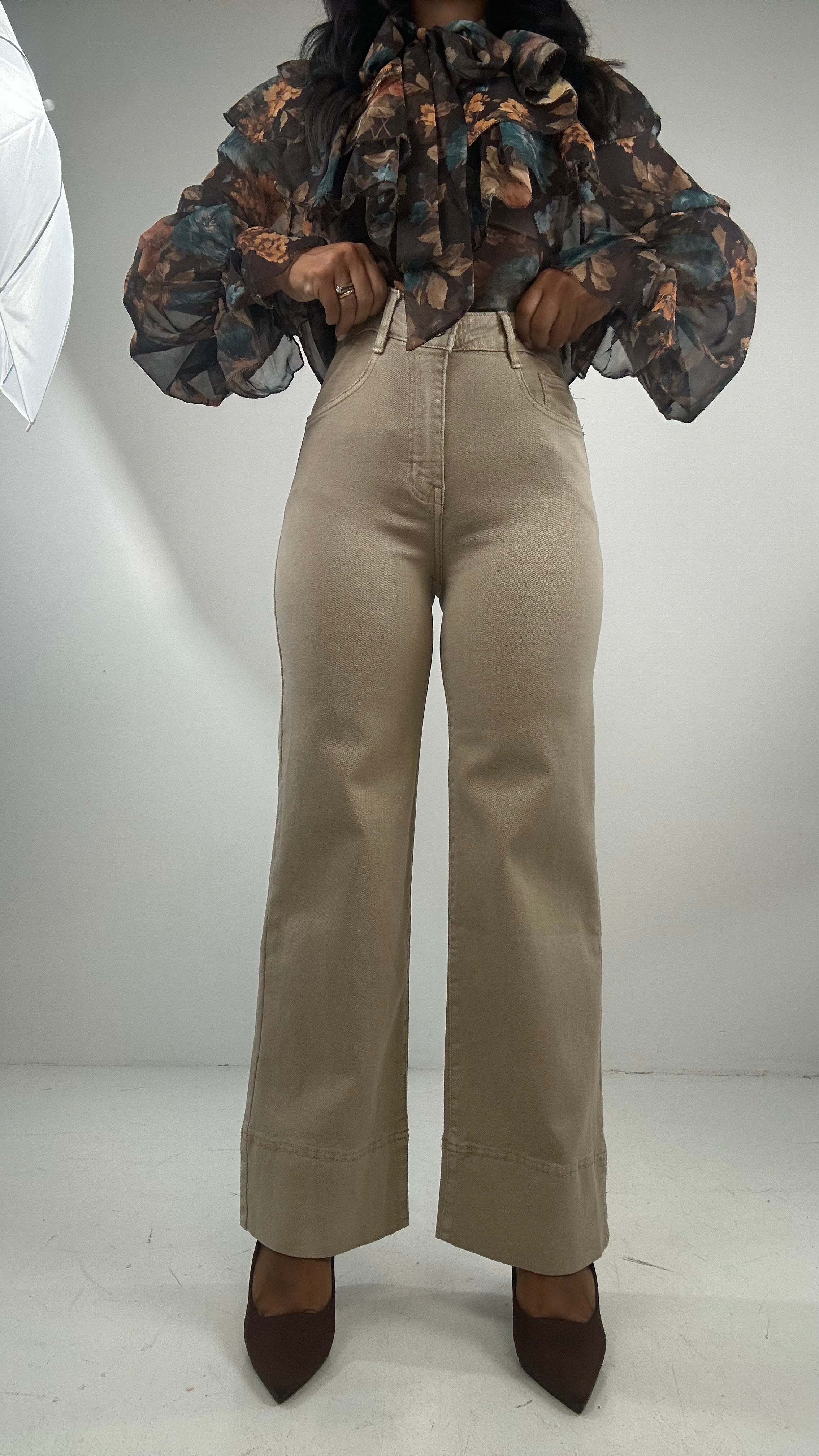 Jeans WIDELEG PIEGA LARGA - BEIGE