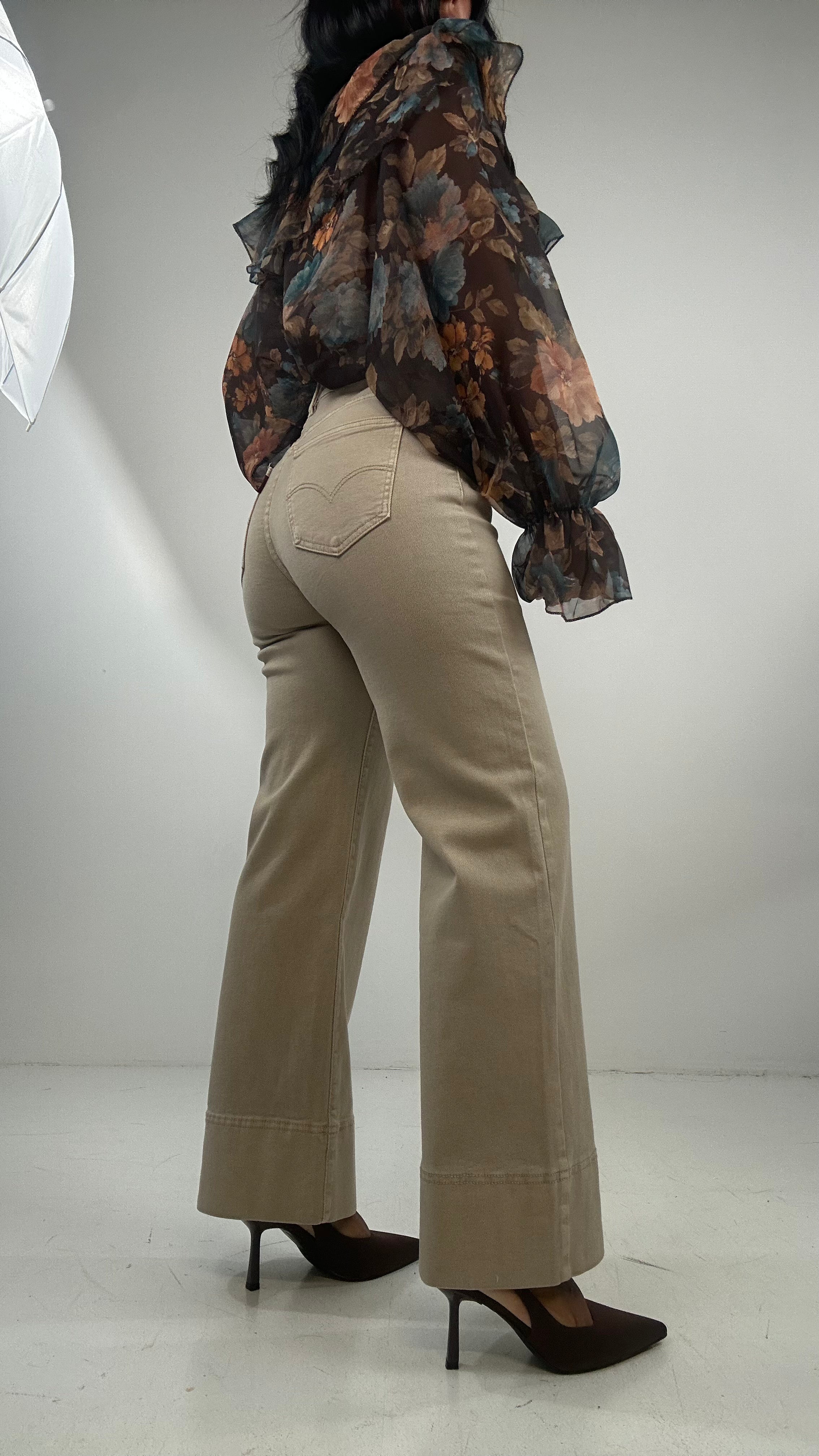 Jeans WIDELEG PIEGA LARGA - BEIGE
