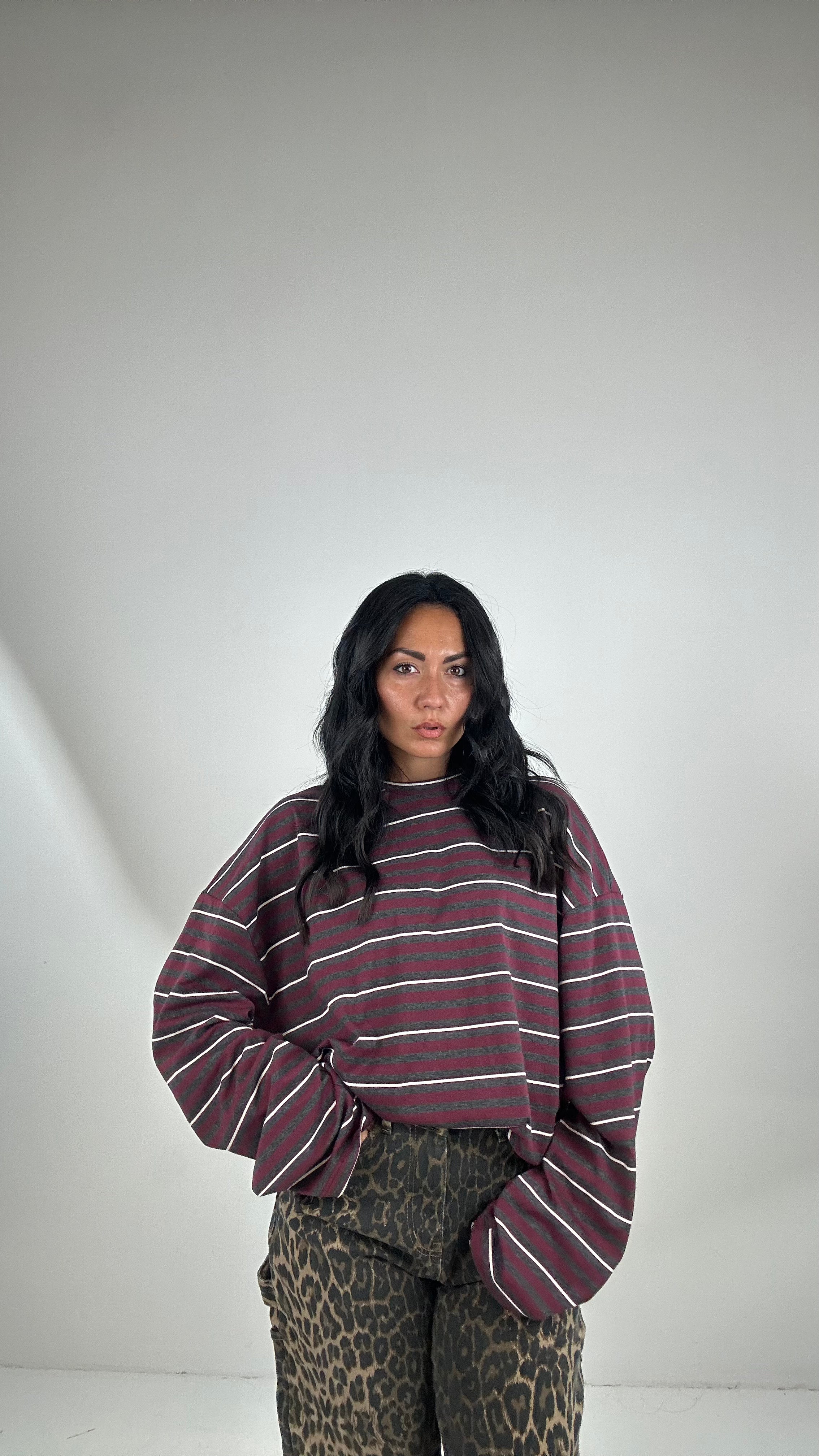 Maglia OVER LUMINA A RIGHE - BORDEAUX