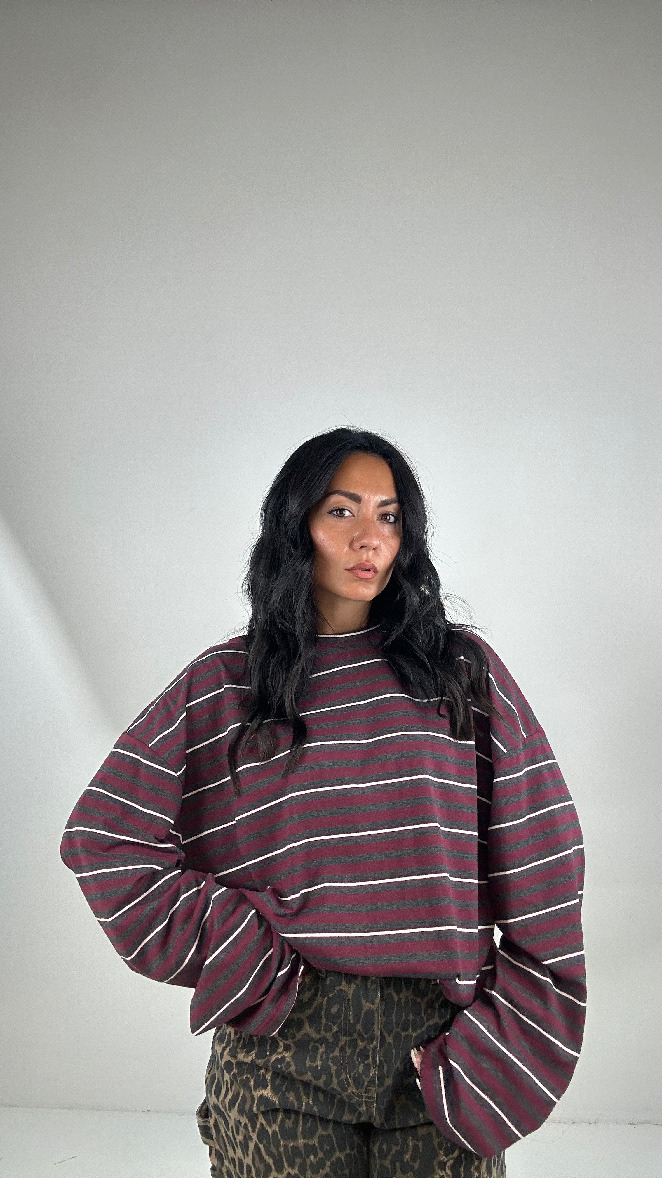 Maglia OVER LUMINA A RIGHE - BORDEAUX