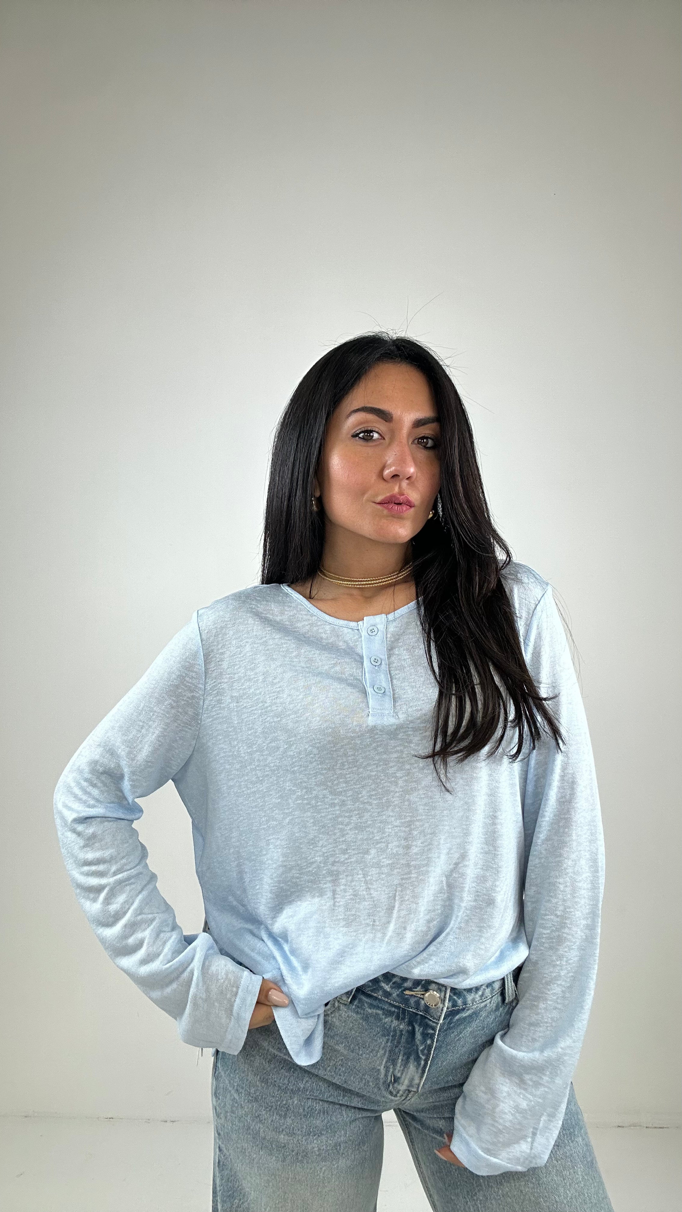 Maglia LARGE BOTTONCINI - CELESTE