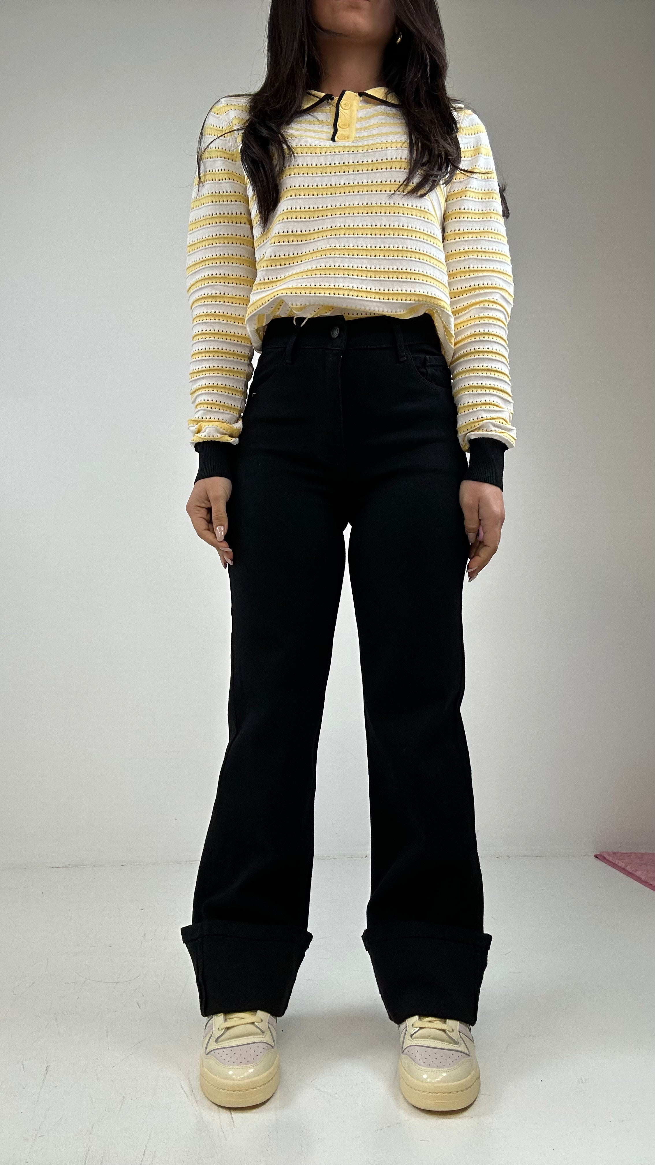 Jeans WIDELEG PIEGA BLACK - NERO