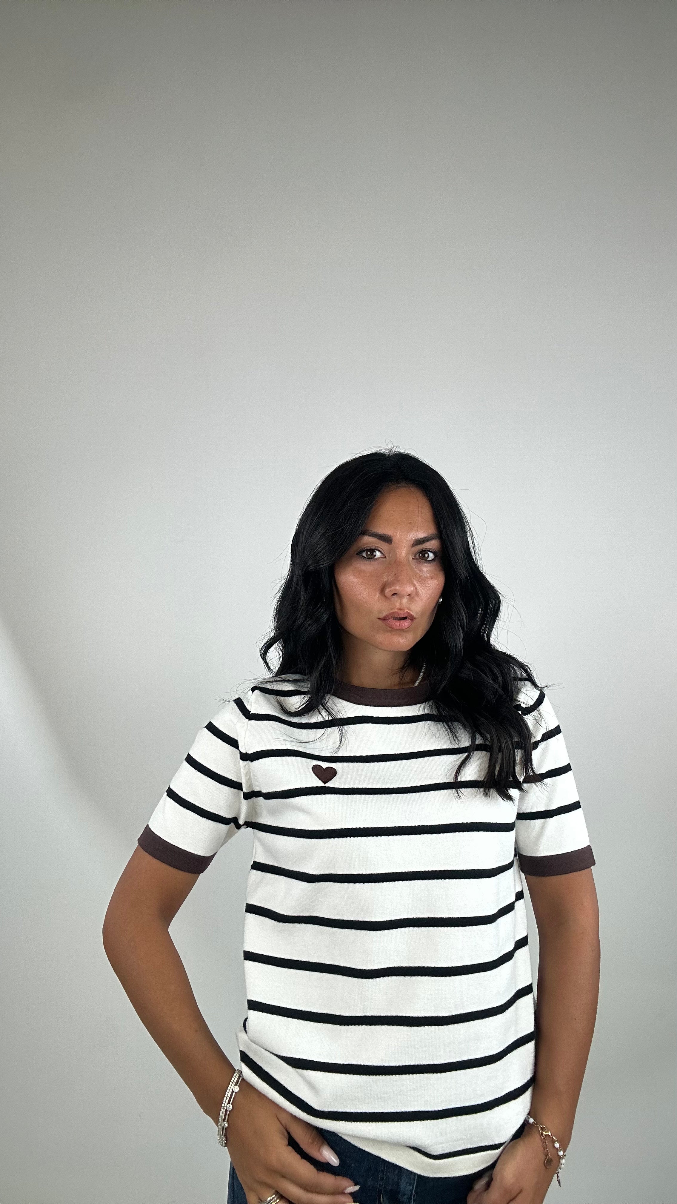 Maglia CUORICINO A RIGHE - MARRONE