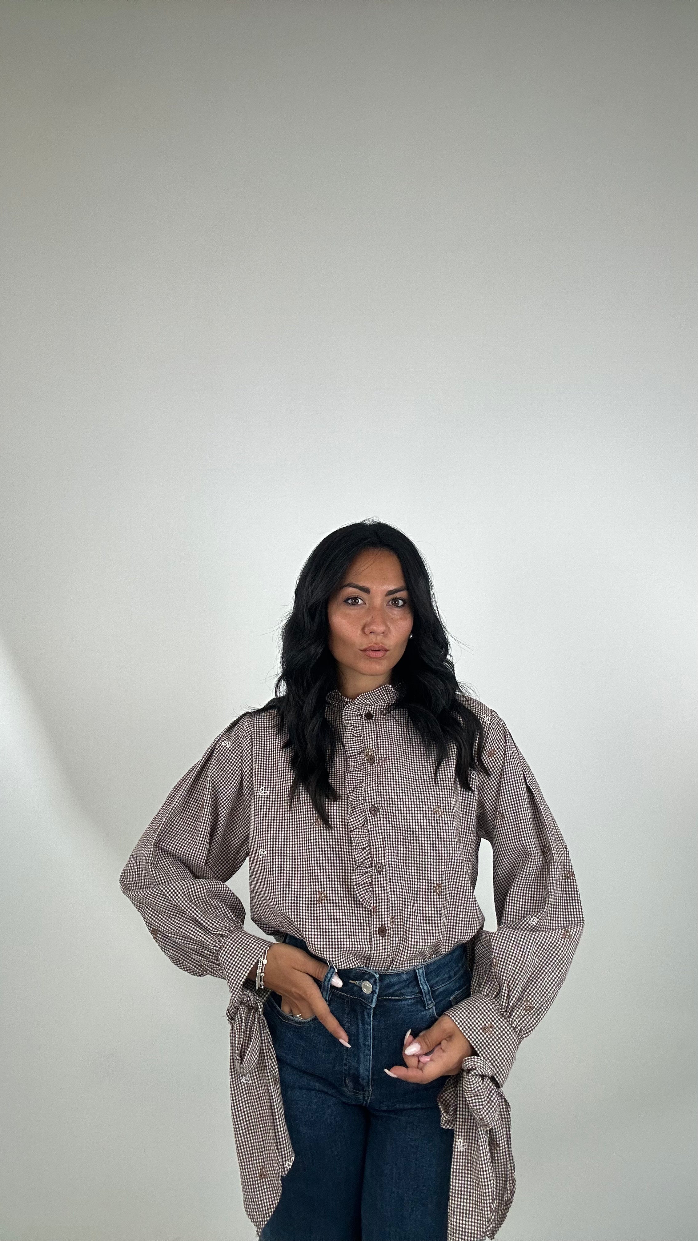 Camicia QUADRETTINI E CUORICINI - MARRONE