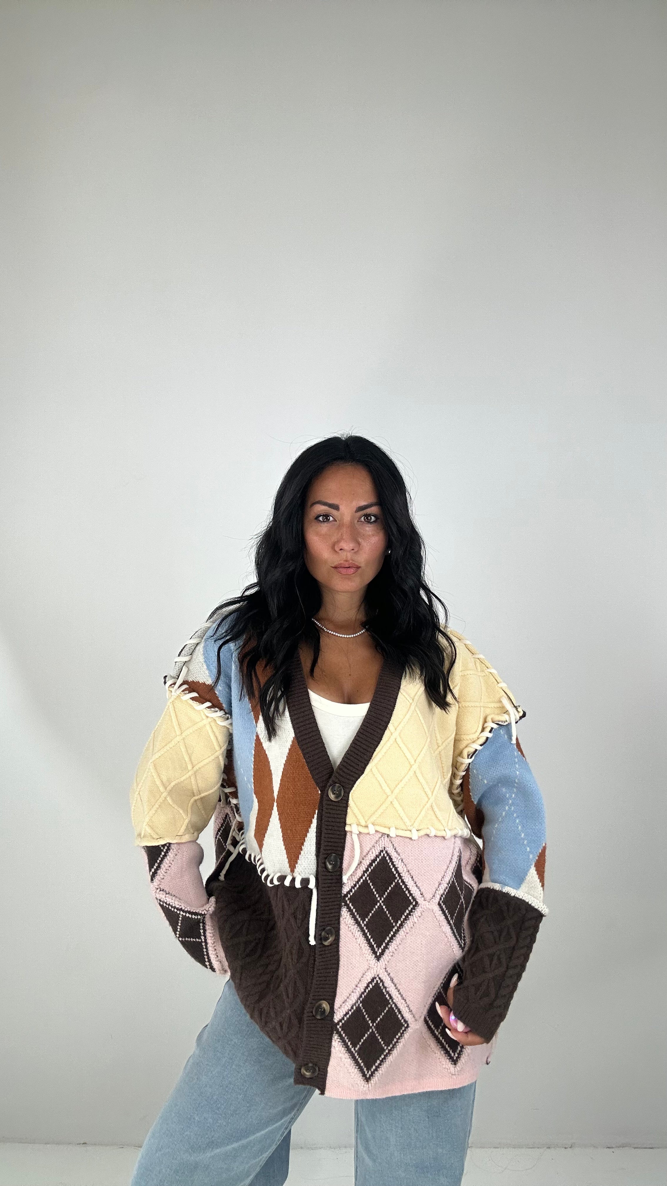 Cardigan COLOR INTRECCIO - MARRONE