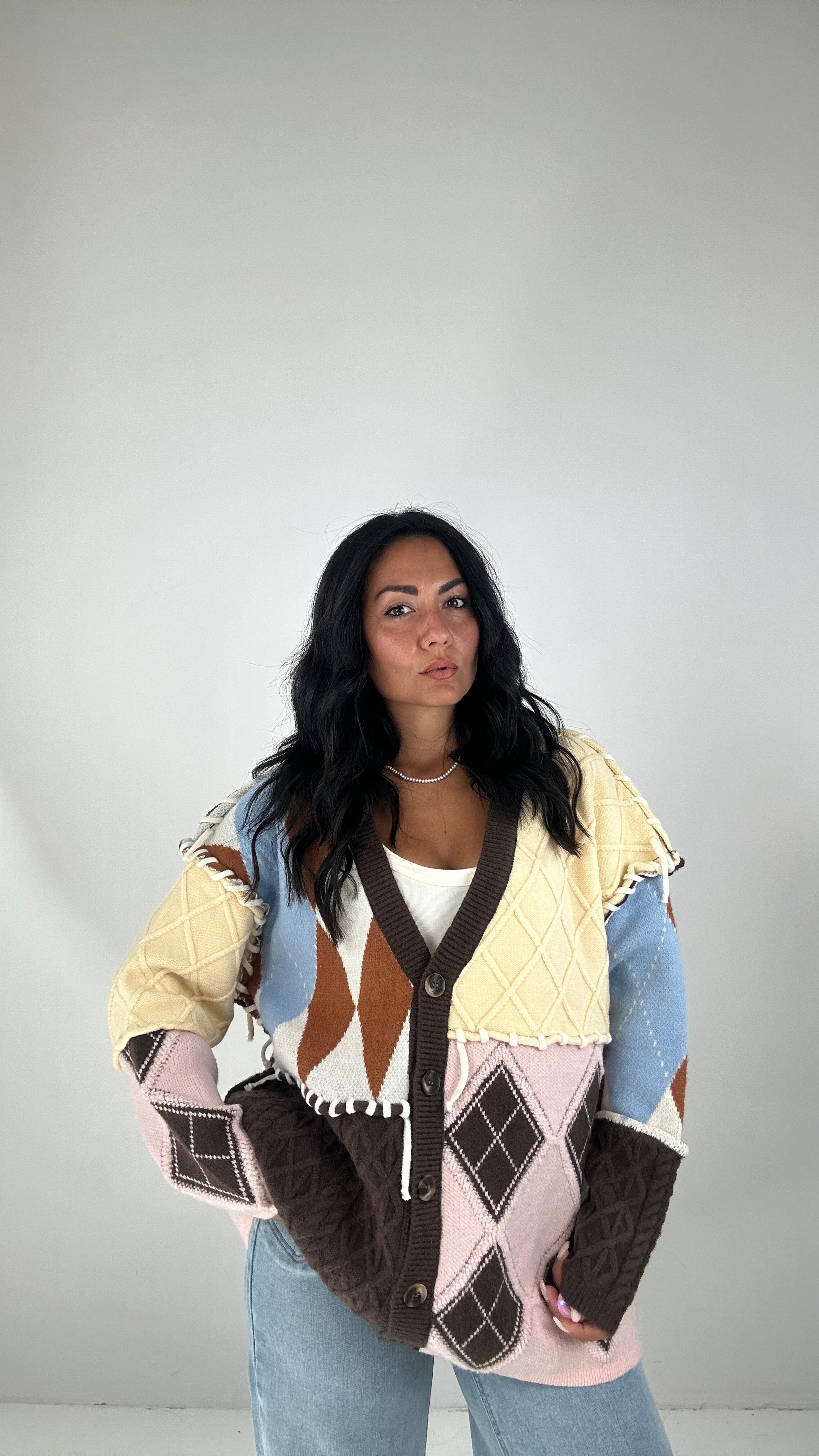Cardigan COLOR INTRECCIO - MARRONE