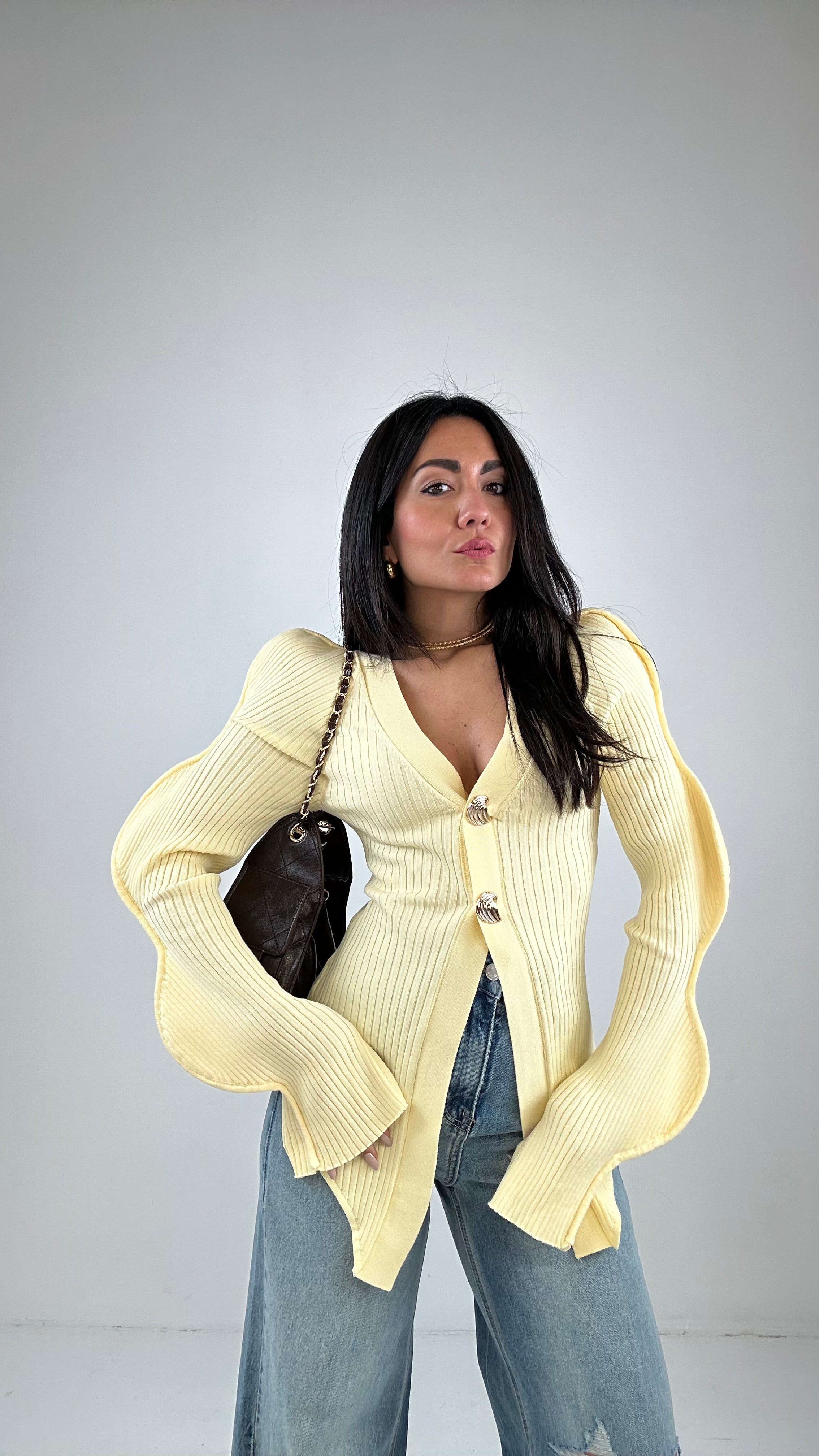 Cardigan MANICA ONDA - GIALLO