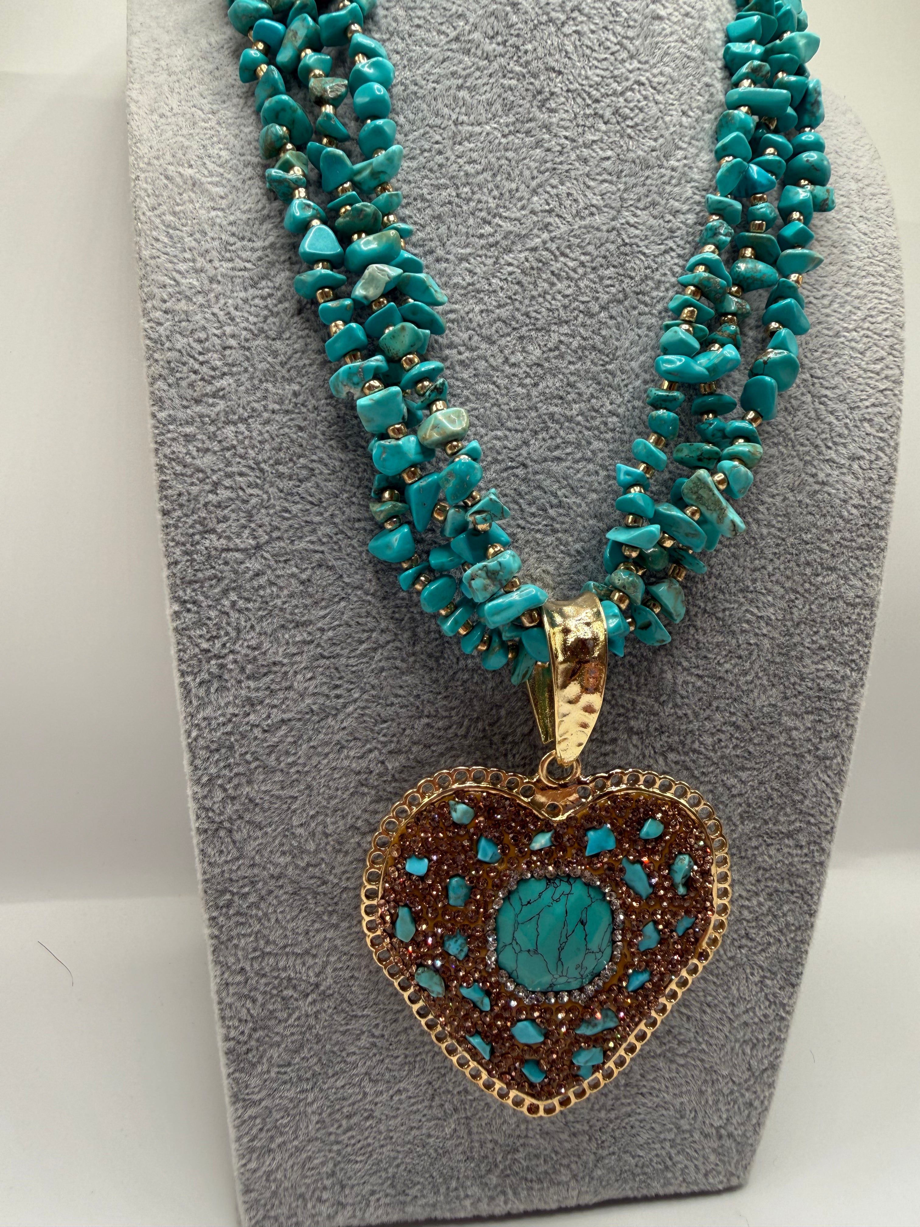 Collana CUORE CORALLI - TURCHESE