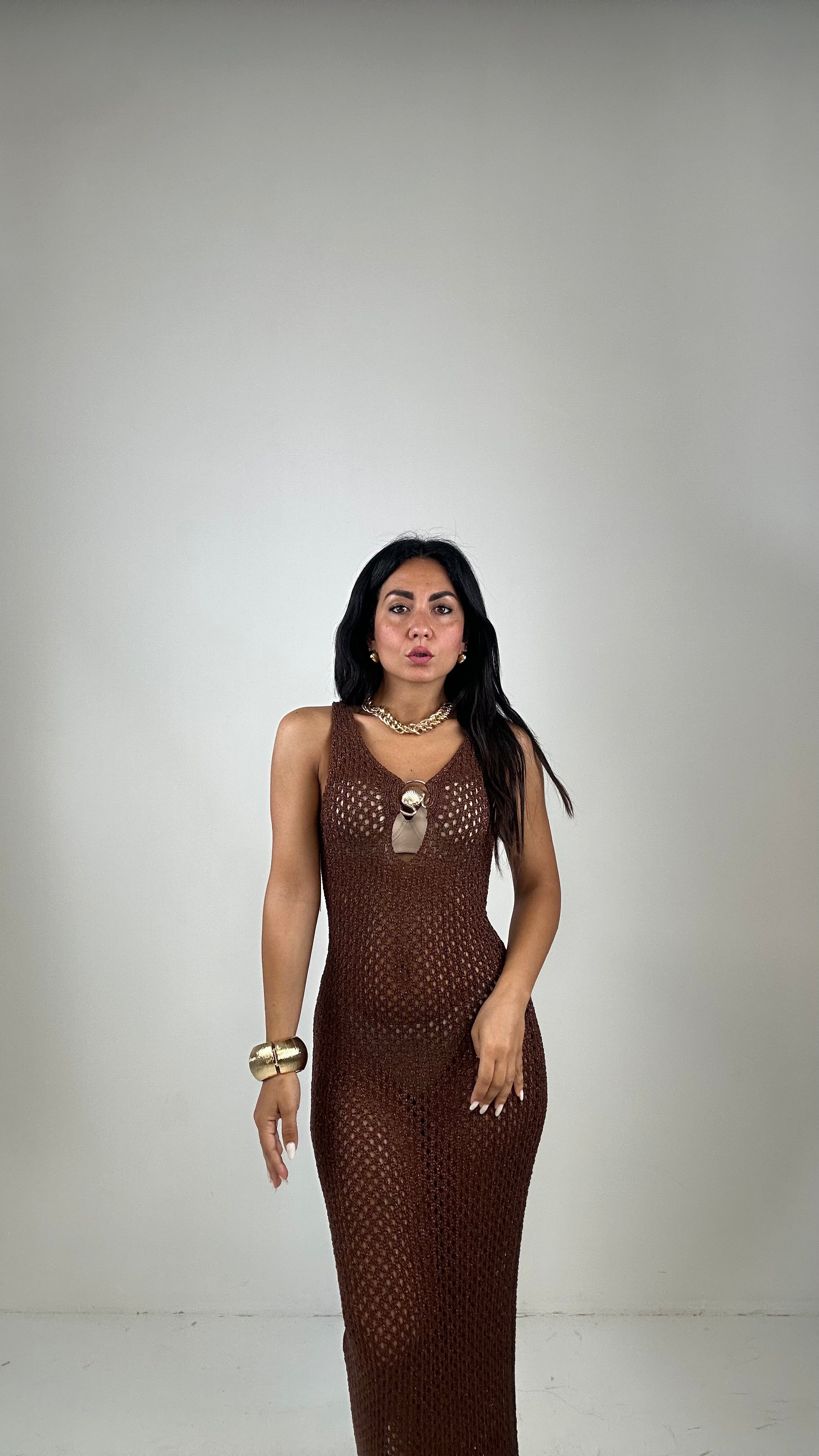 Vestito TRAFORATO CONCHIGLIA - MARRONE