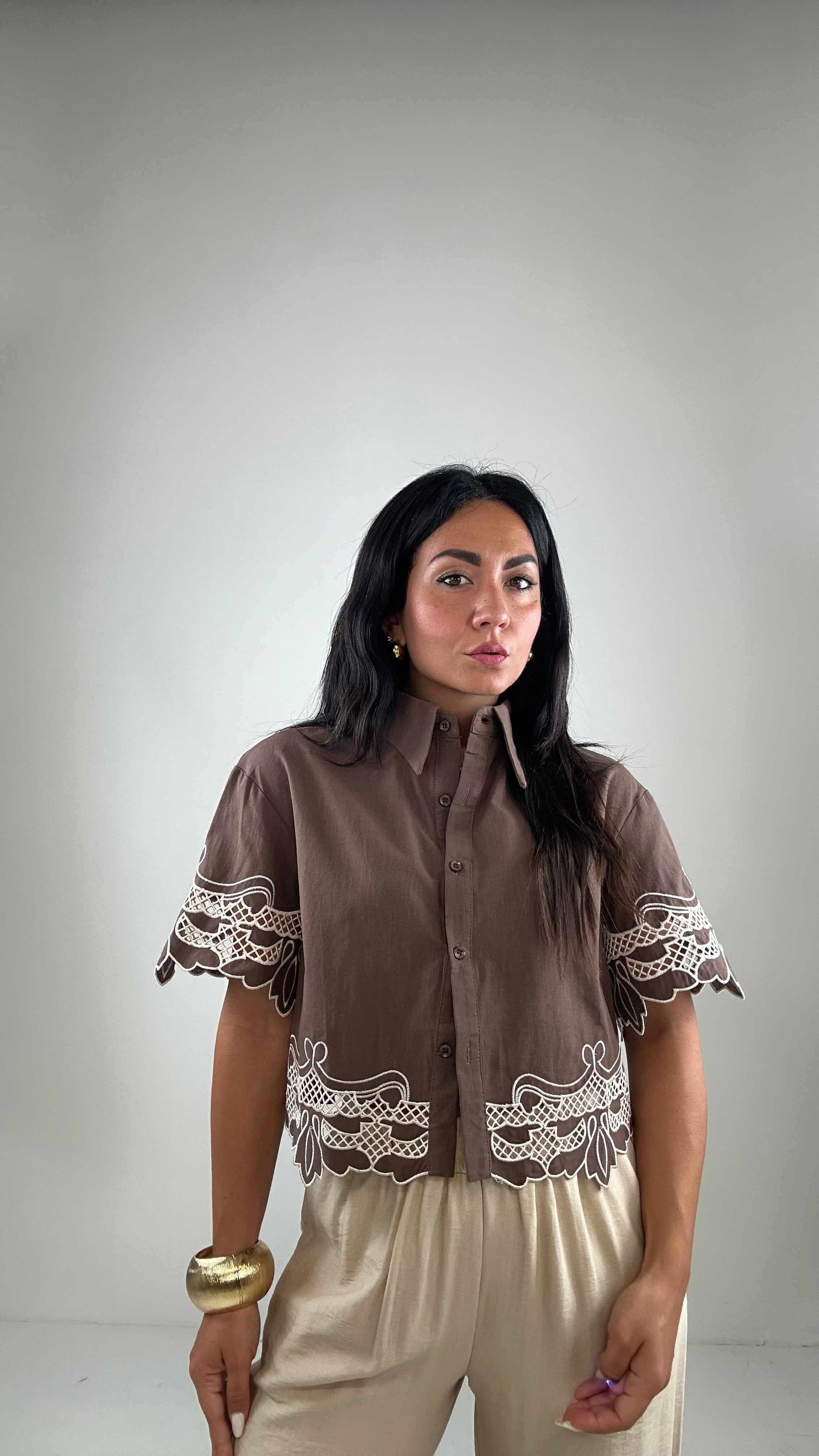 Camicia CROP RICAMATA - PANNA