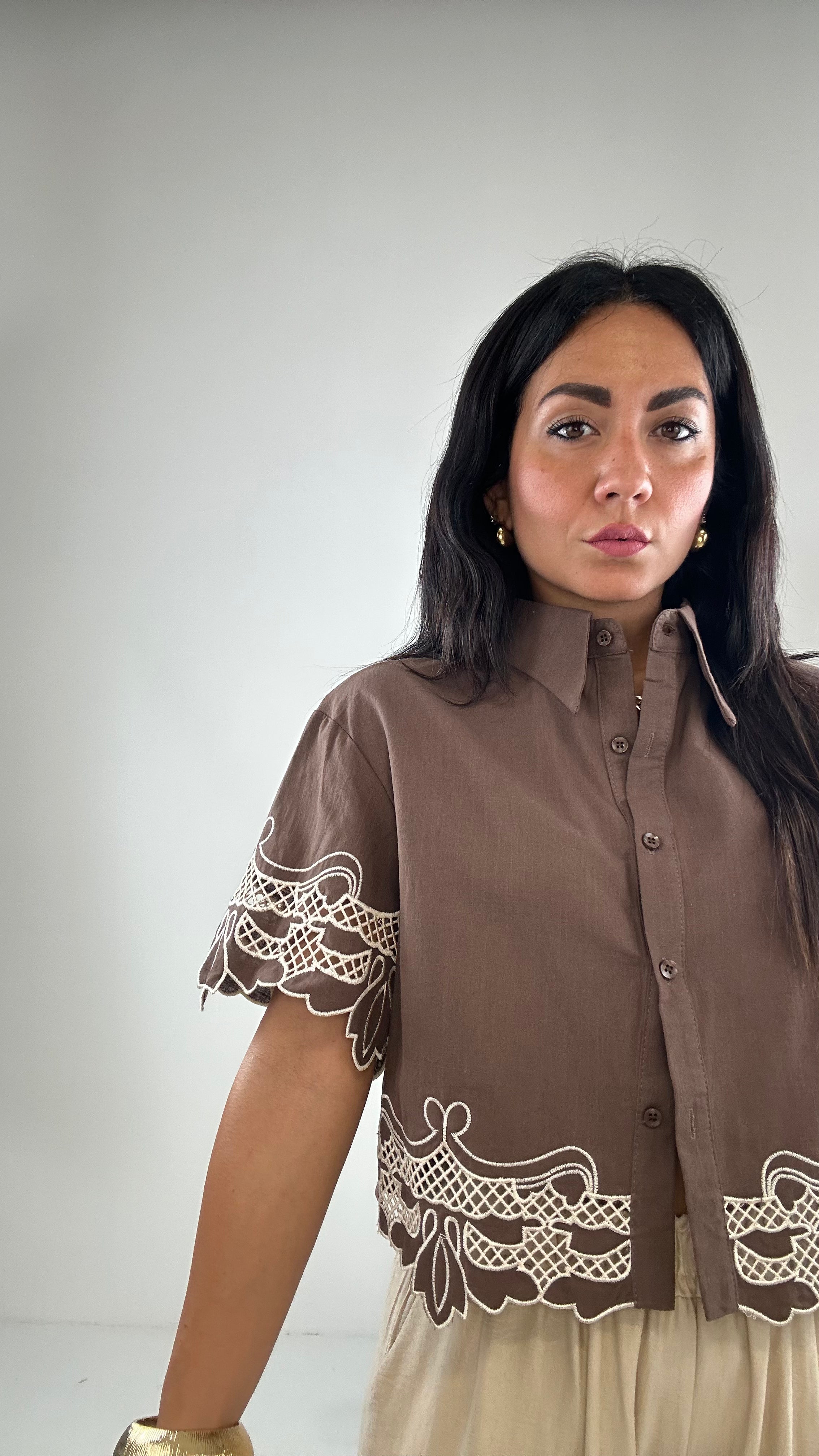 Camicia CROP RICAMATA - PANNA