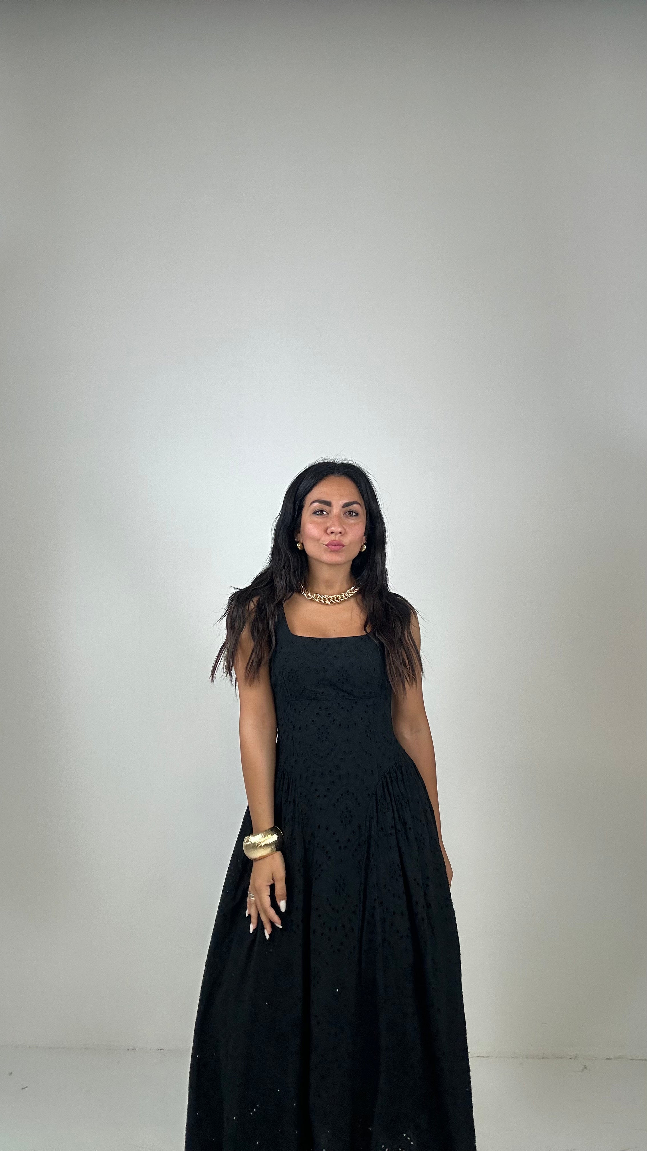 Vestito CON COPPA IN SANGALLO - NERO