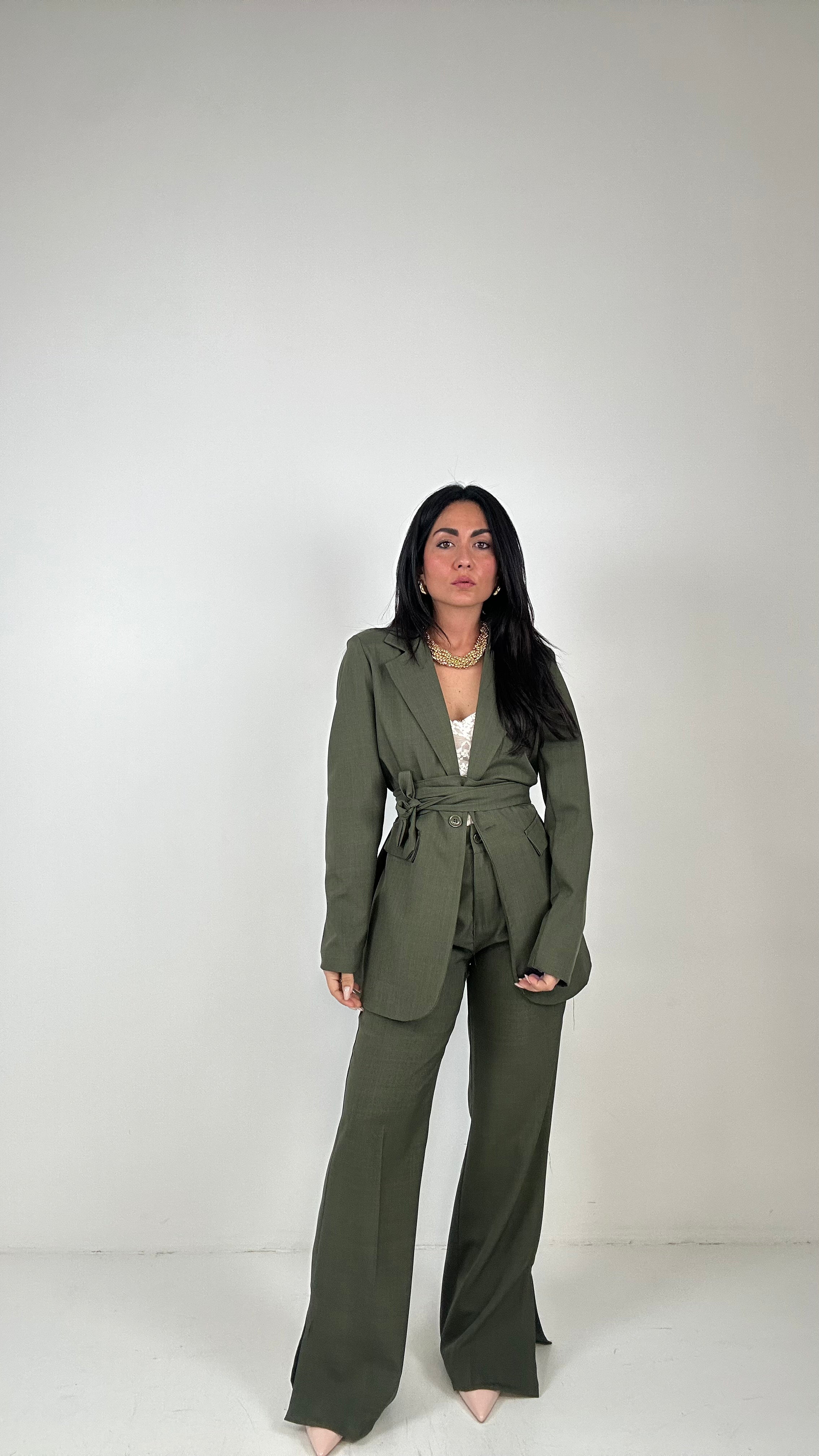 Tailleur CON CINTURA - VERDE MILITARE