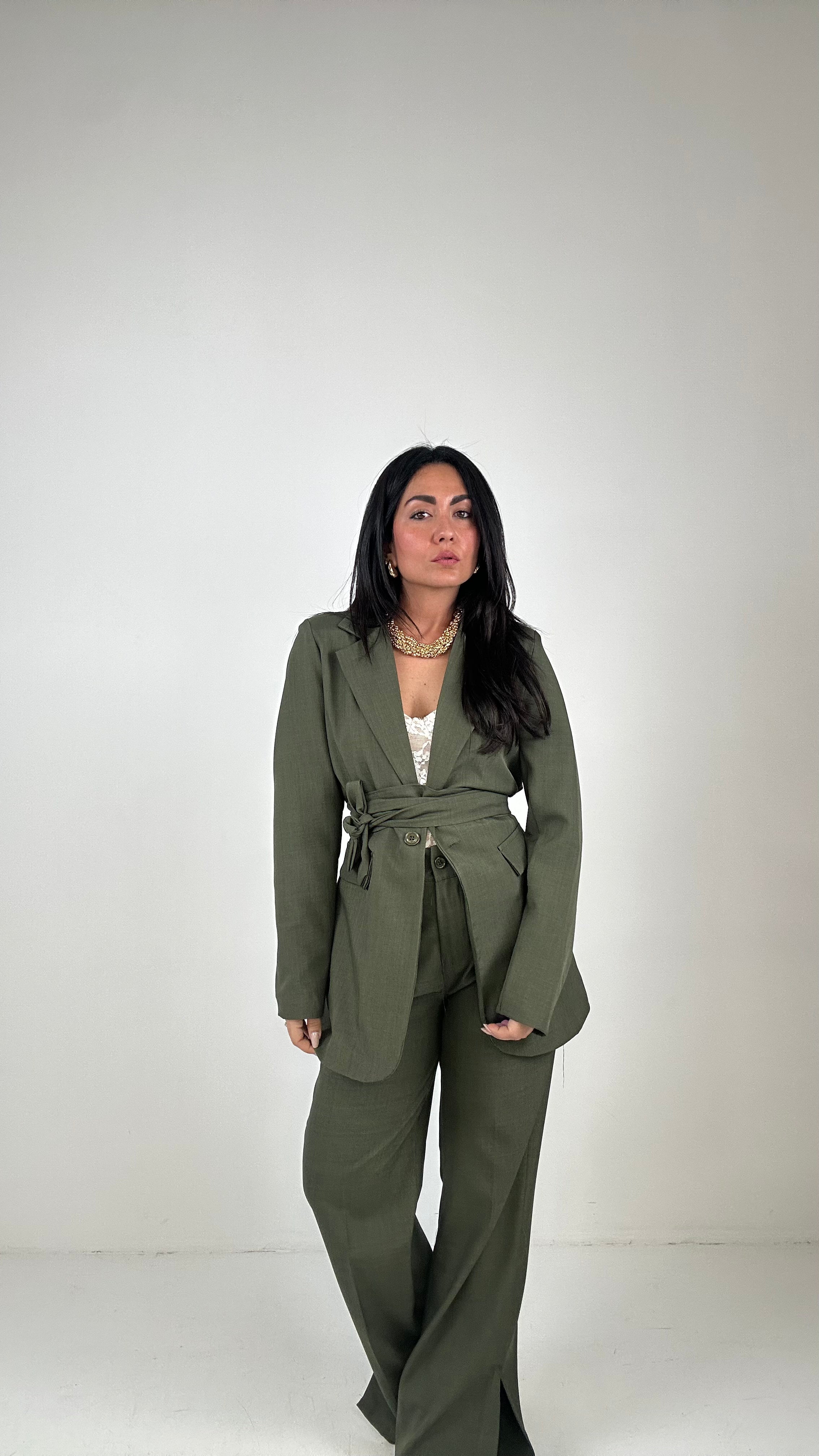 Tailleur CON CINTURA - VERDE MILITARE