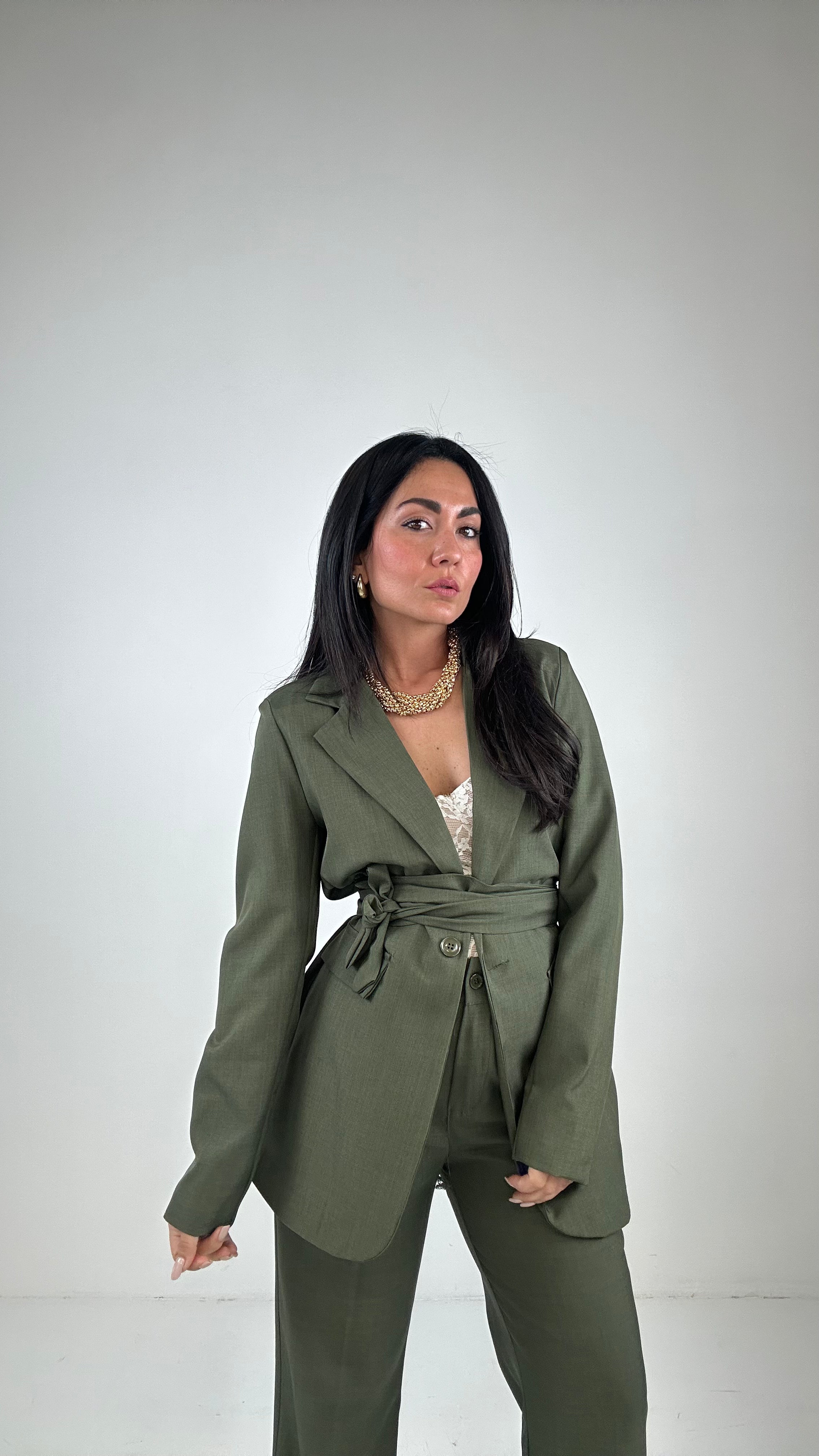Tailleur CON CINTURA - VERDE MILITARE