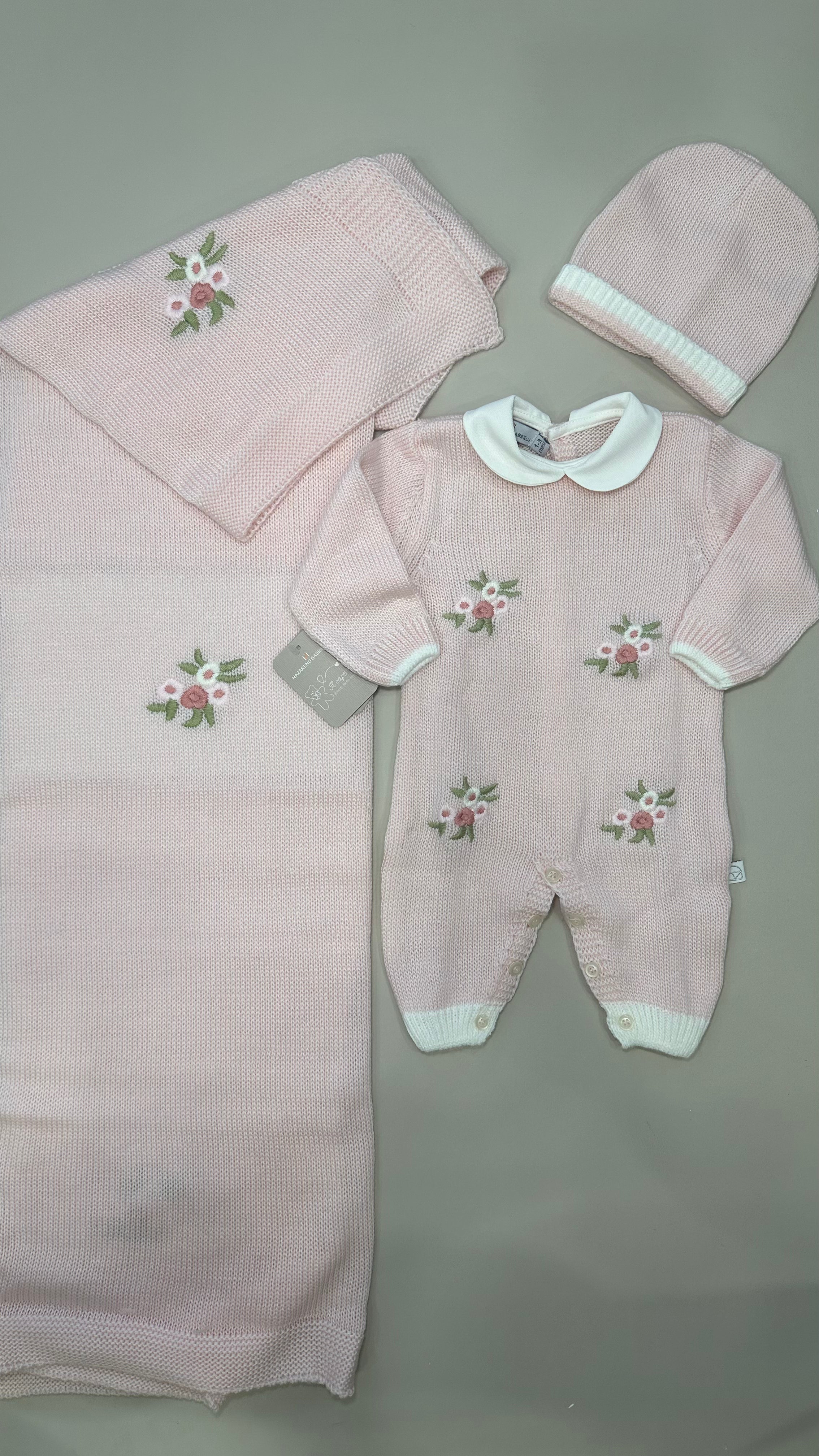 Set NASCITA RICAMO DI FIORI - ROSA