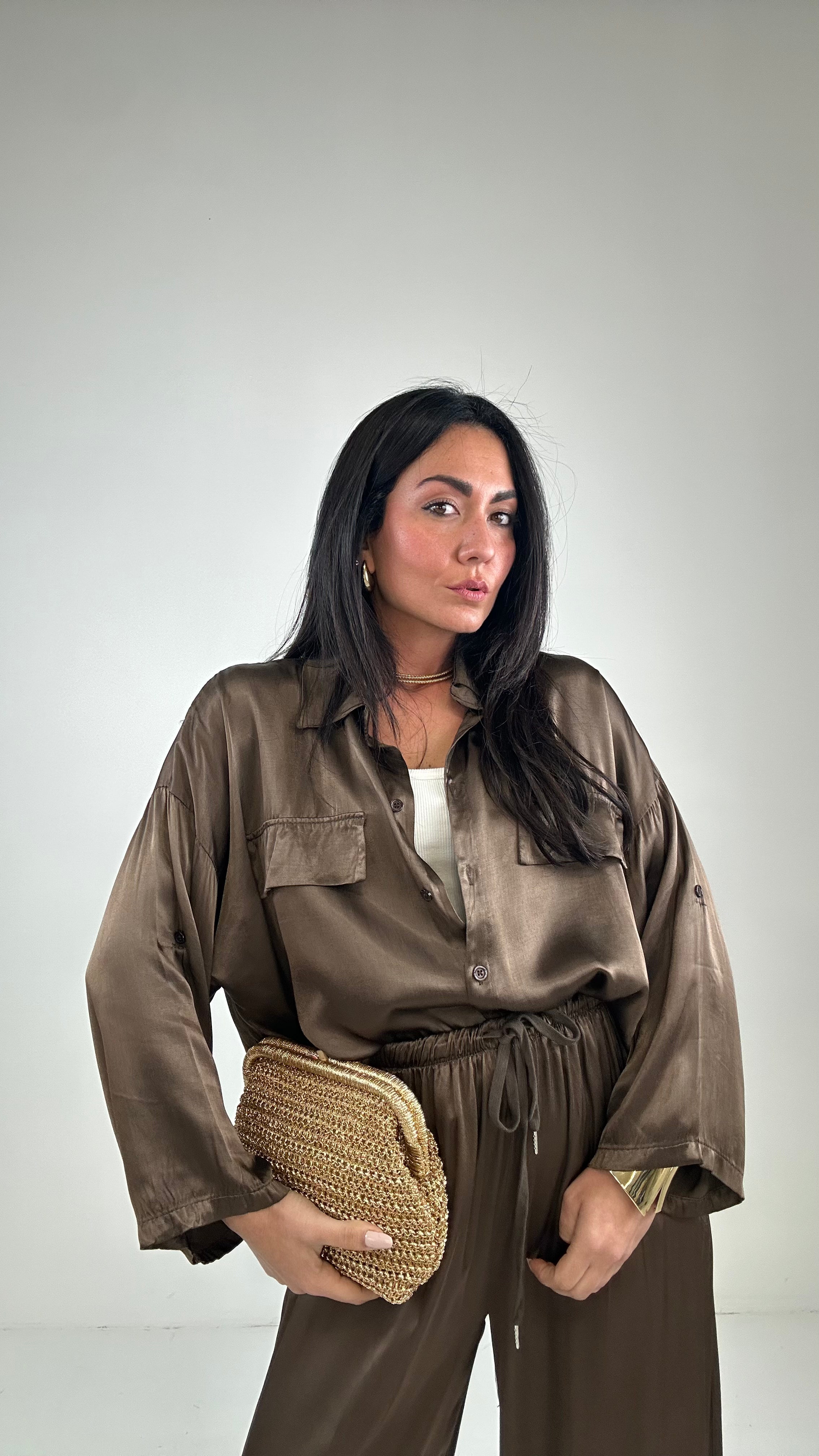 Camicia SATIN - MARRONE
