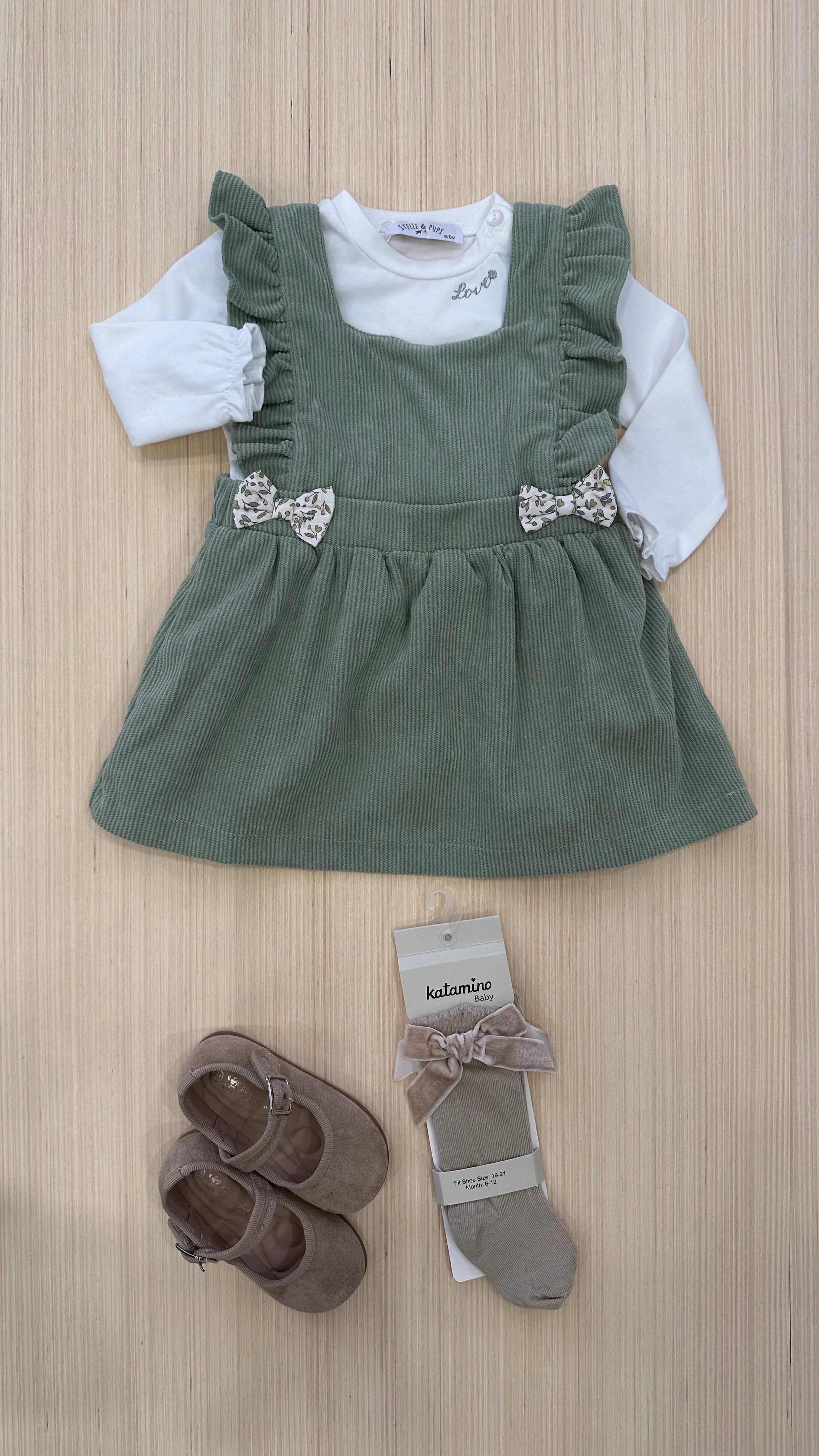 Vestitino IN VELLUTO FIOCCHI 6-24M - VERDE