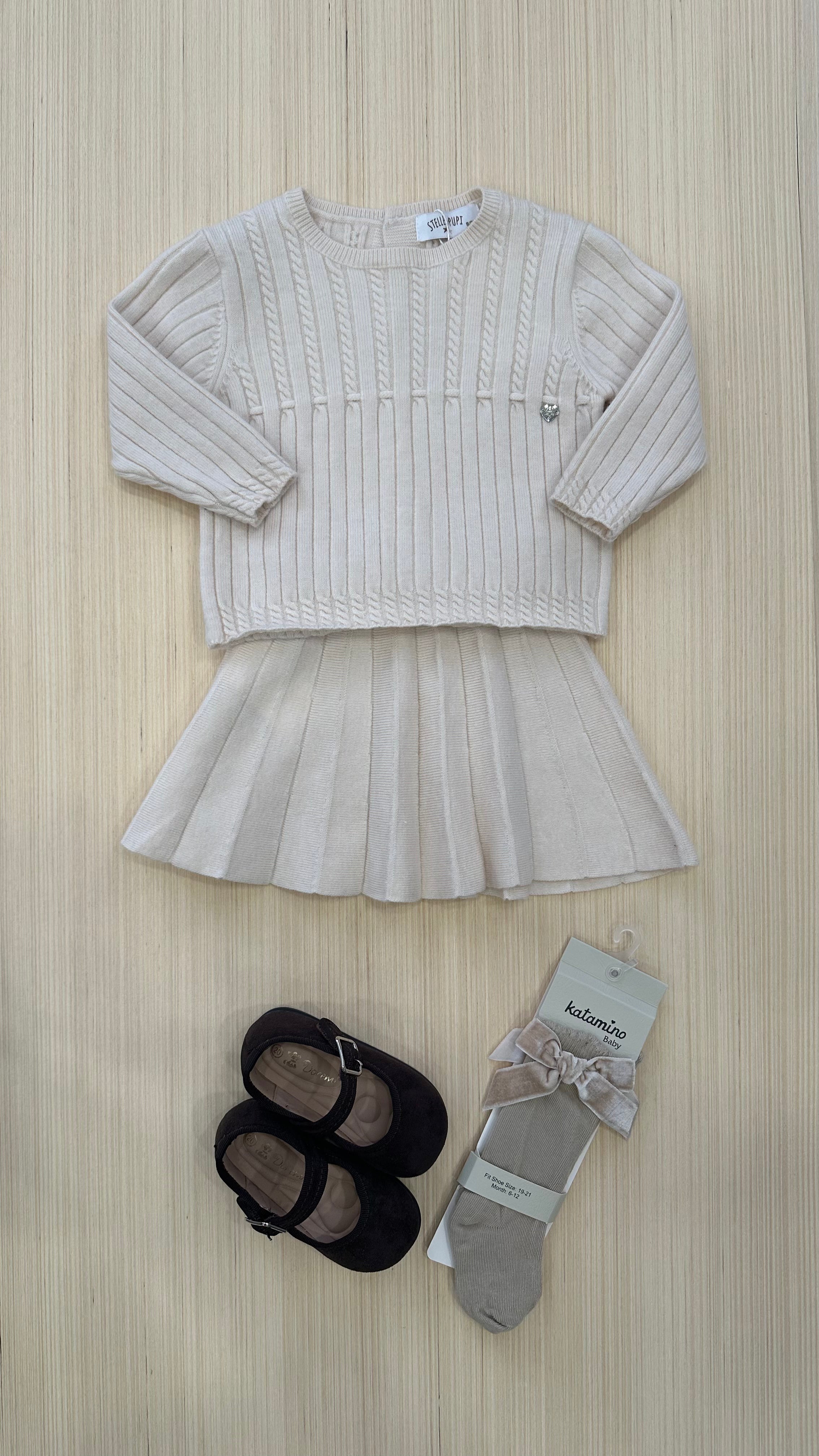 Coordinato IN MAGLIA TRECCIA 6-24M - PANNA