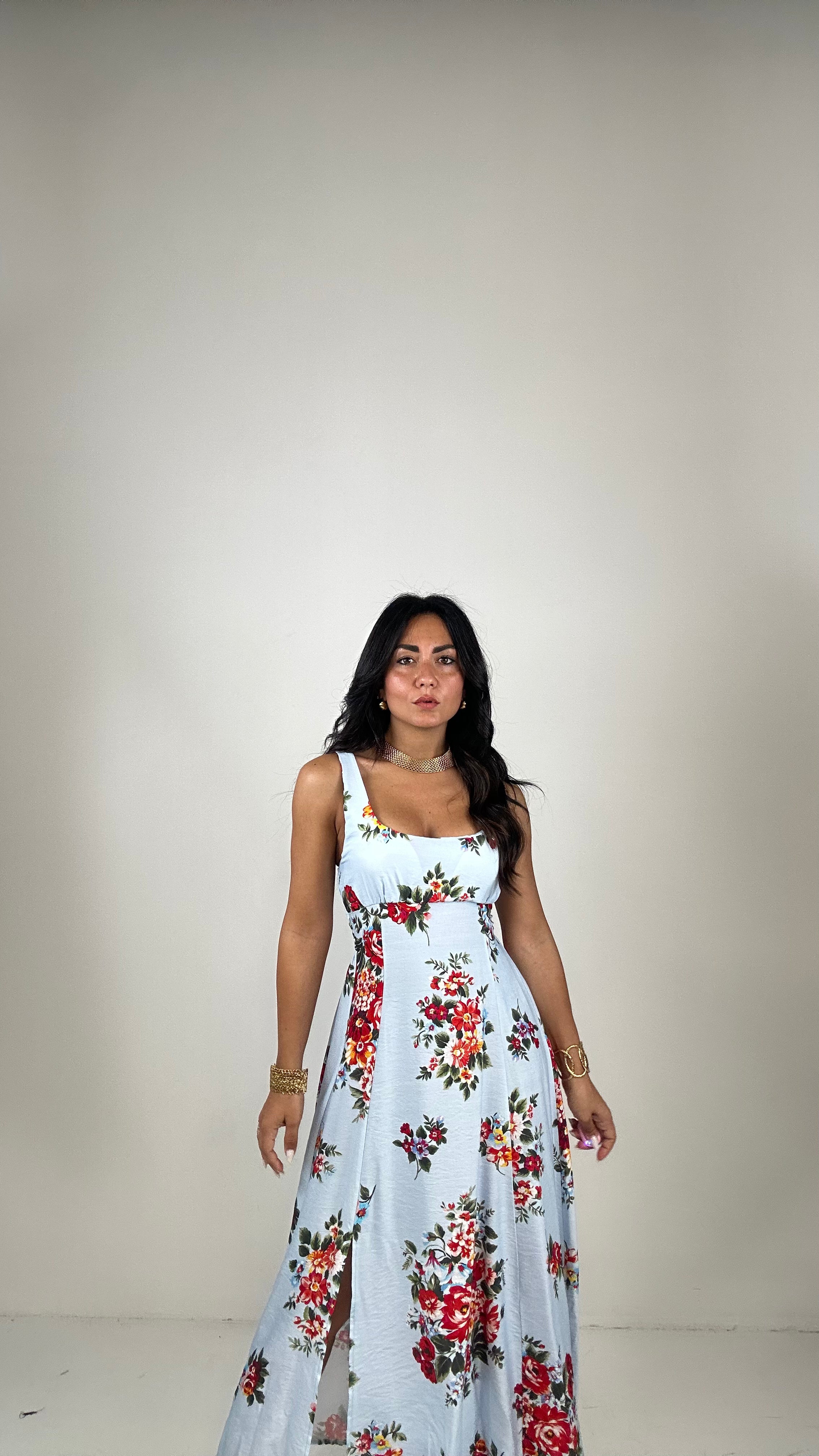 Vestito CON COPPA FIORI - CELESTE