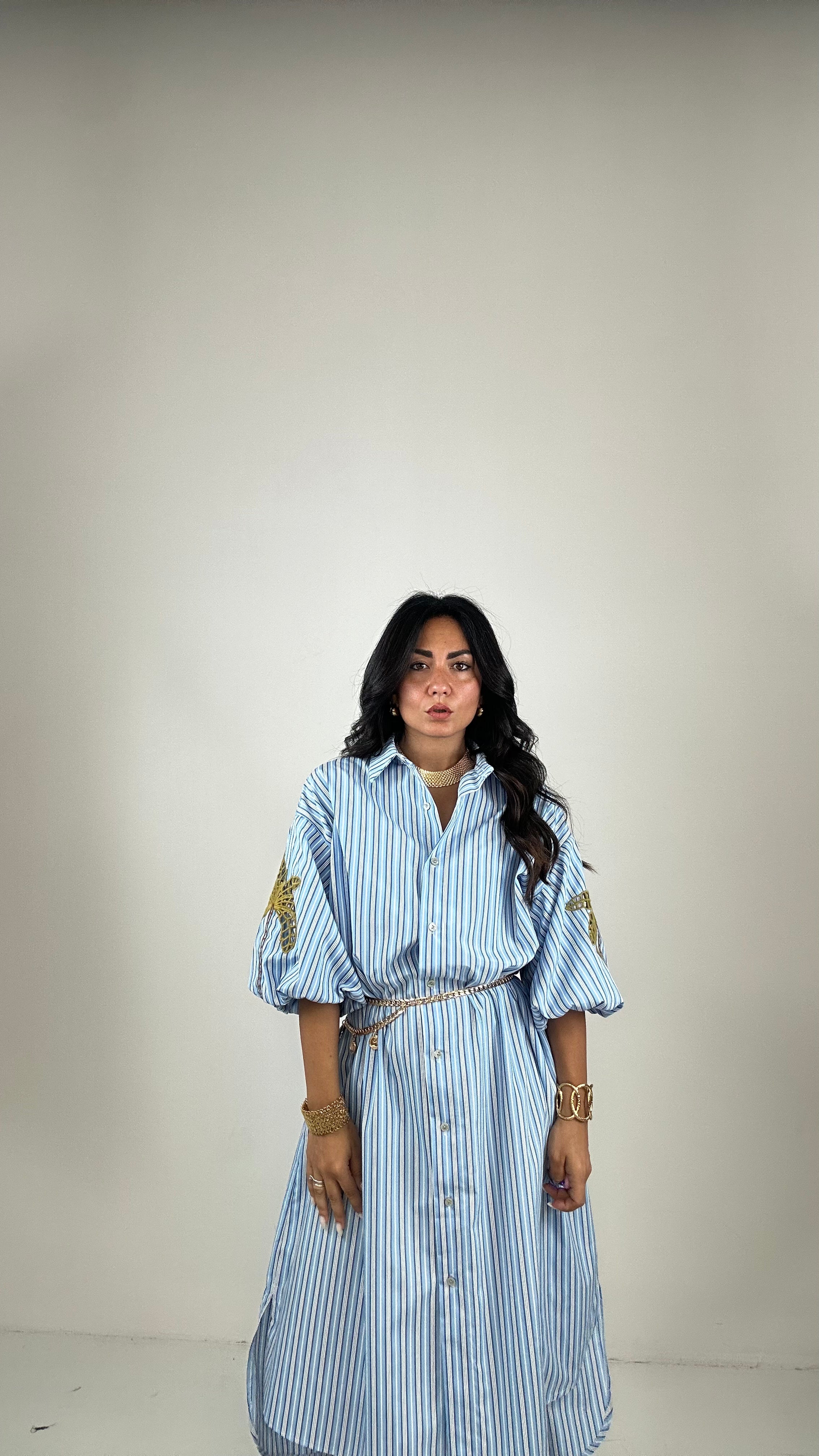 vestito CAMICIONE PALMA - CELESTE