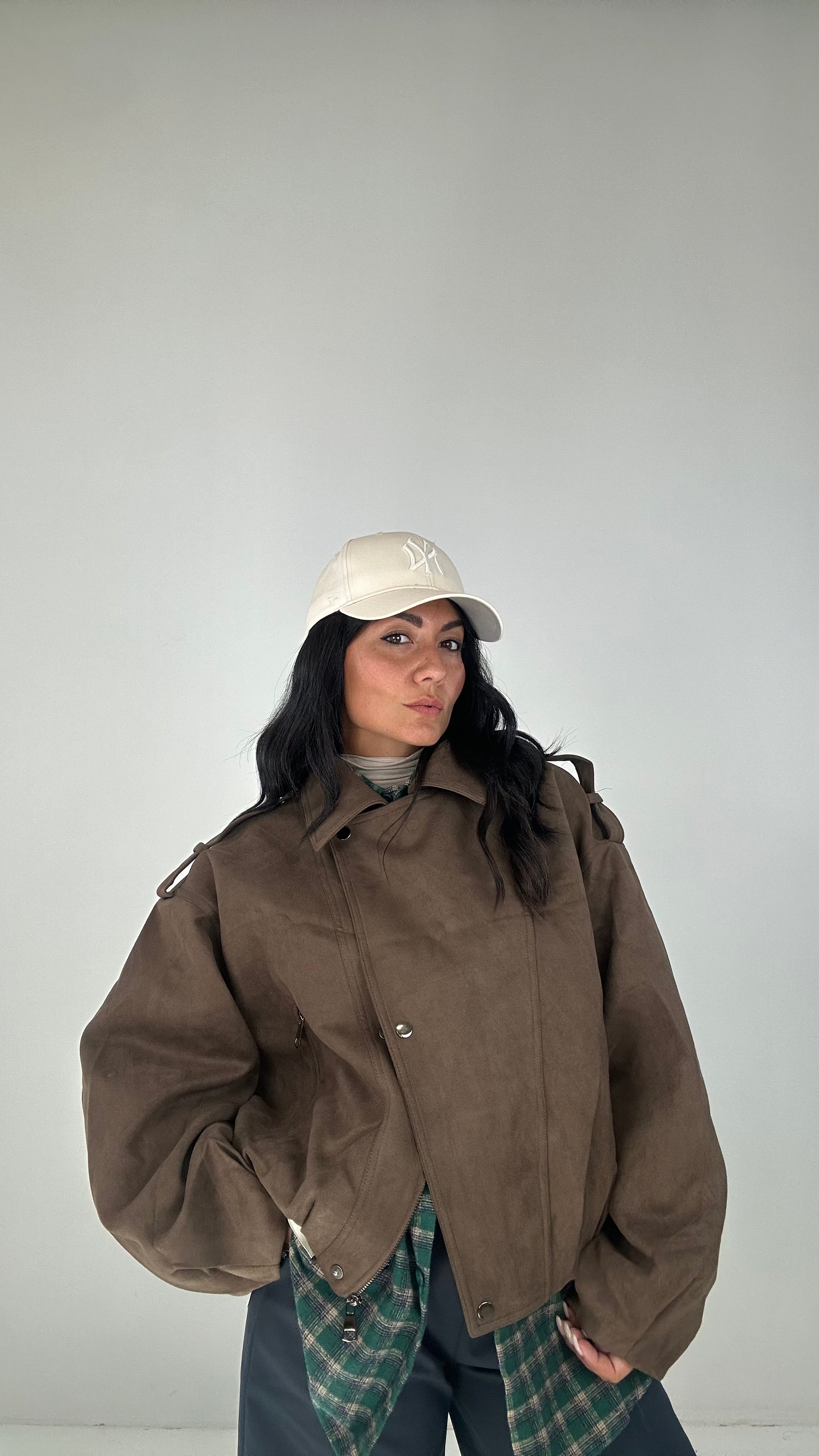 Giubbino CHIODO ECOCAMOSCIO - MARRONE