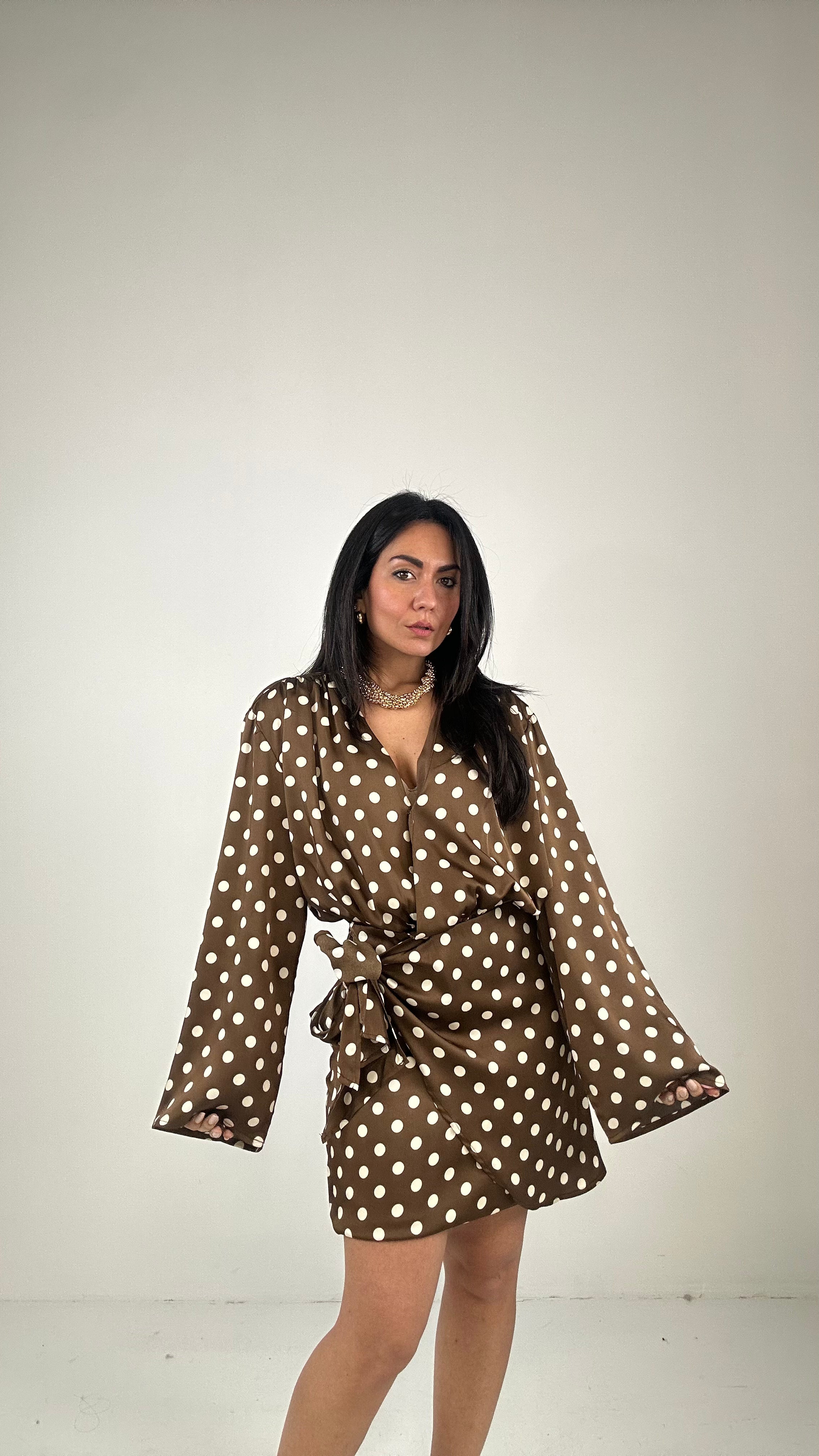Vestito SATIN POIS - MARRONE