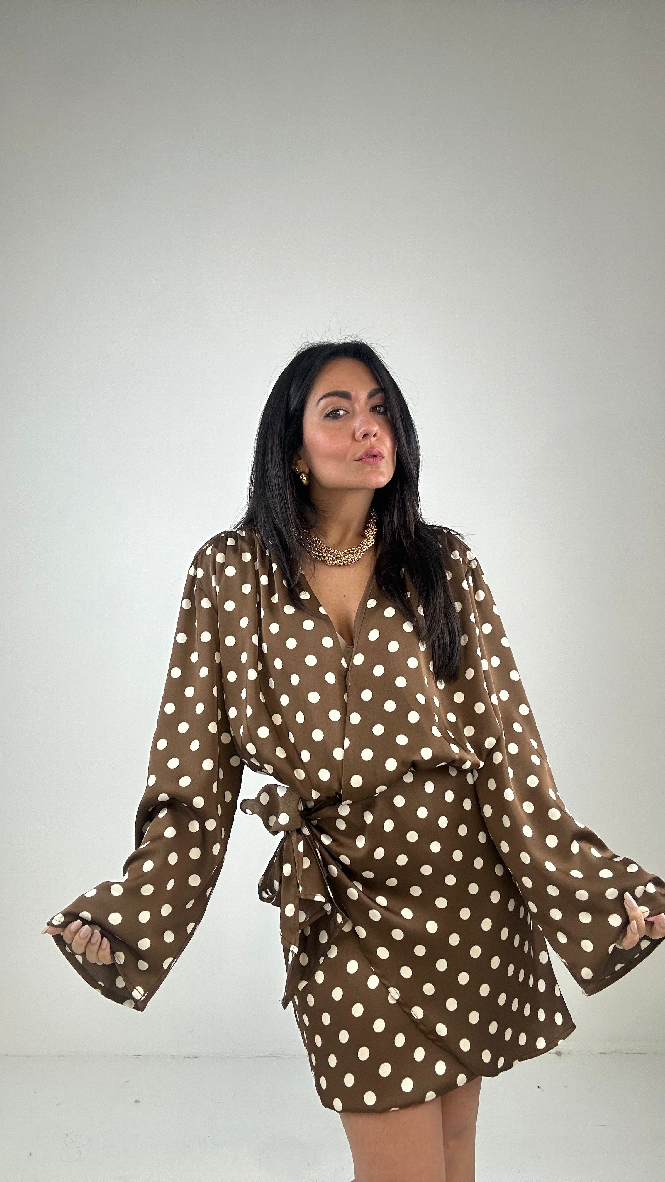 Vestito SATIN POIS - MARRONE