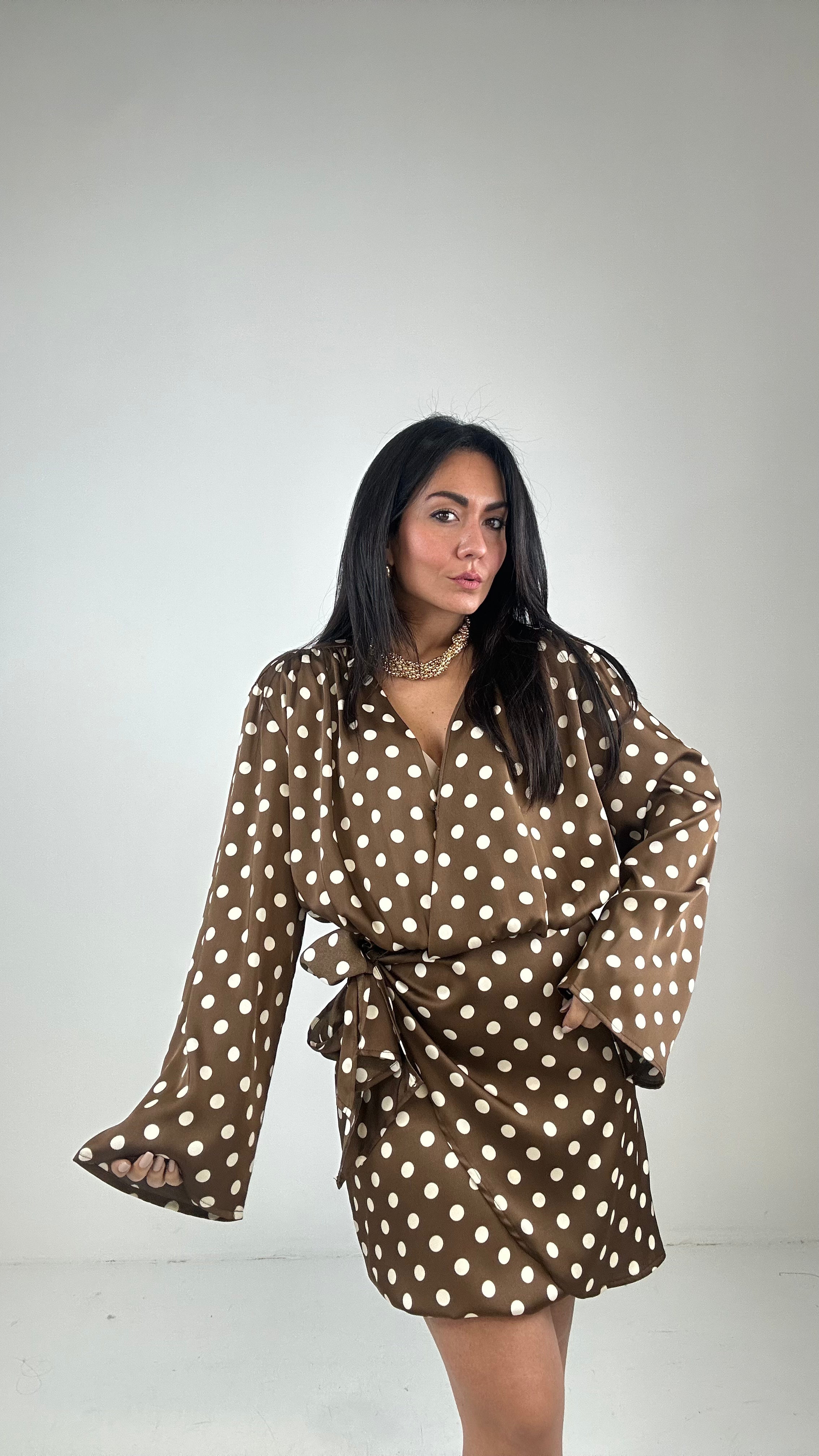 Vestito SATIN POIS - MARRONE