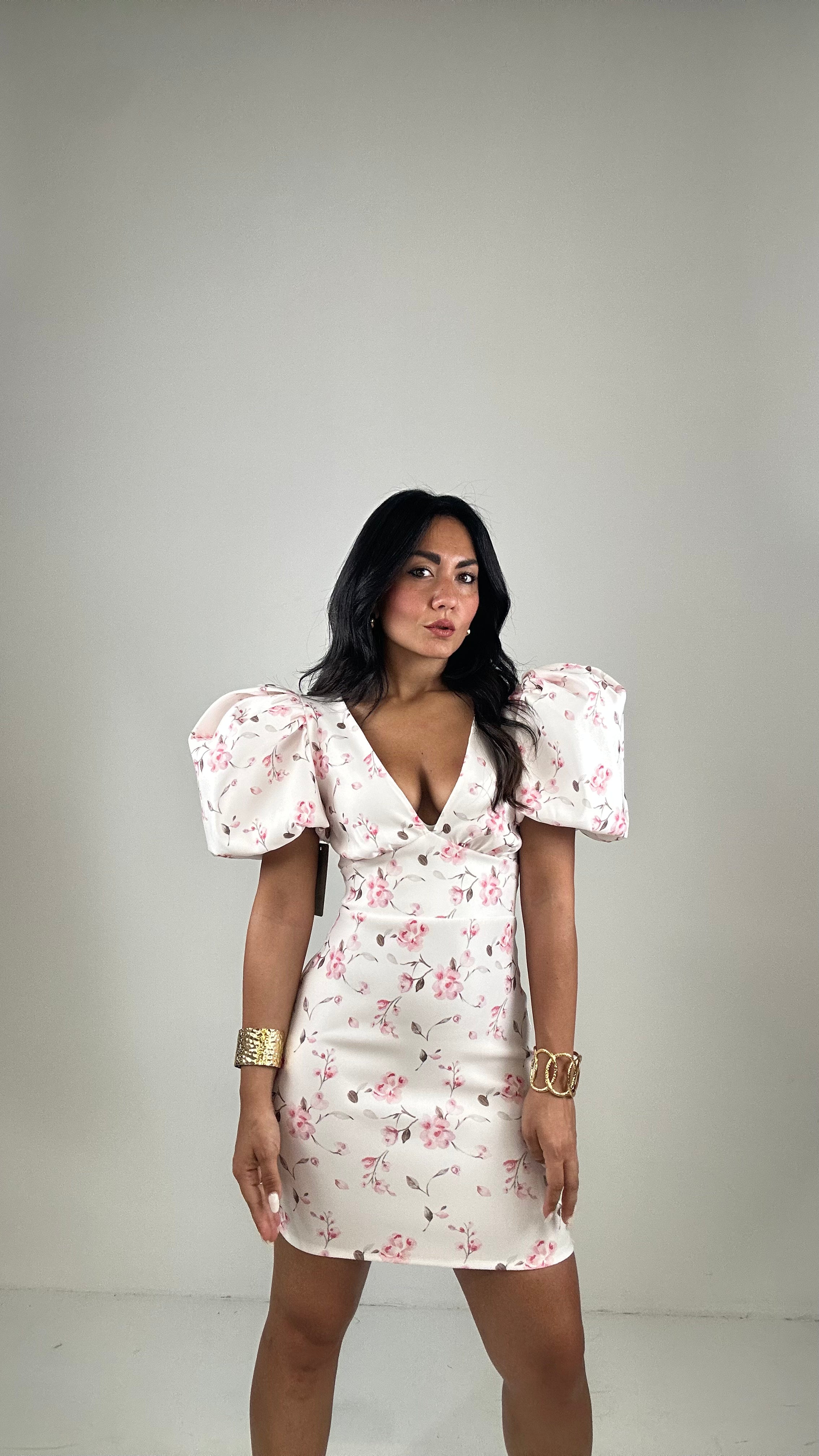 Vestito FIORELLINO MANICA AMPIA - BIANCO