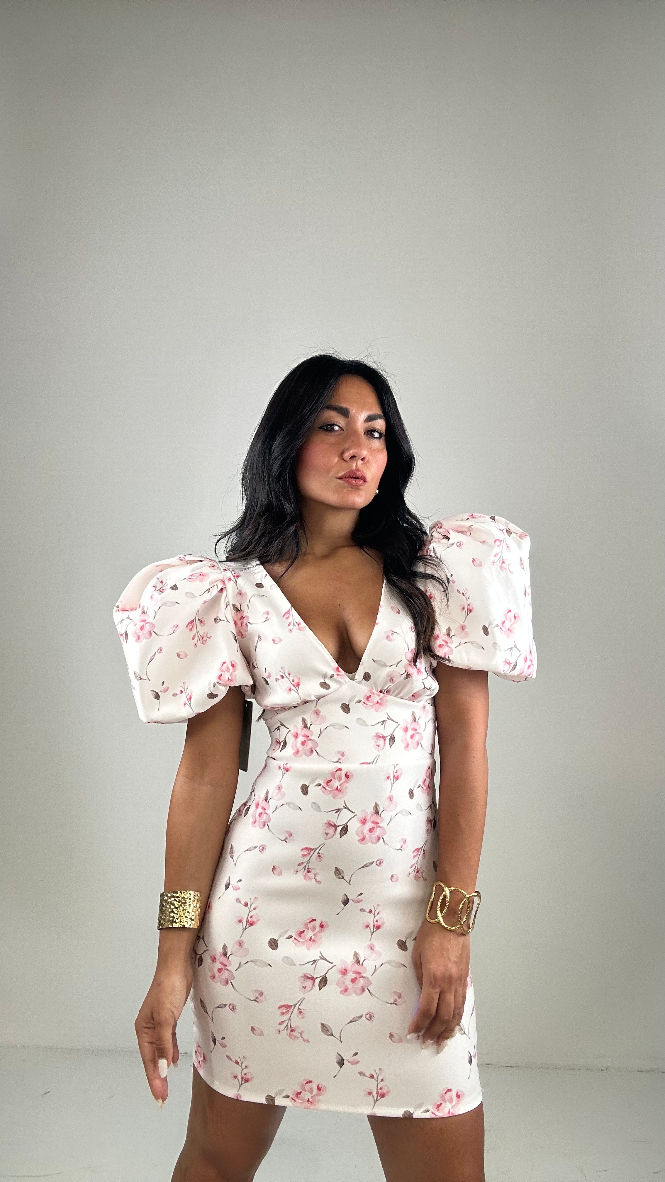 Vestito FIORELLINO MANICA AMPIA - BIANCO