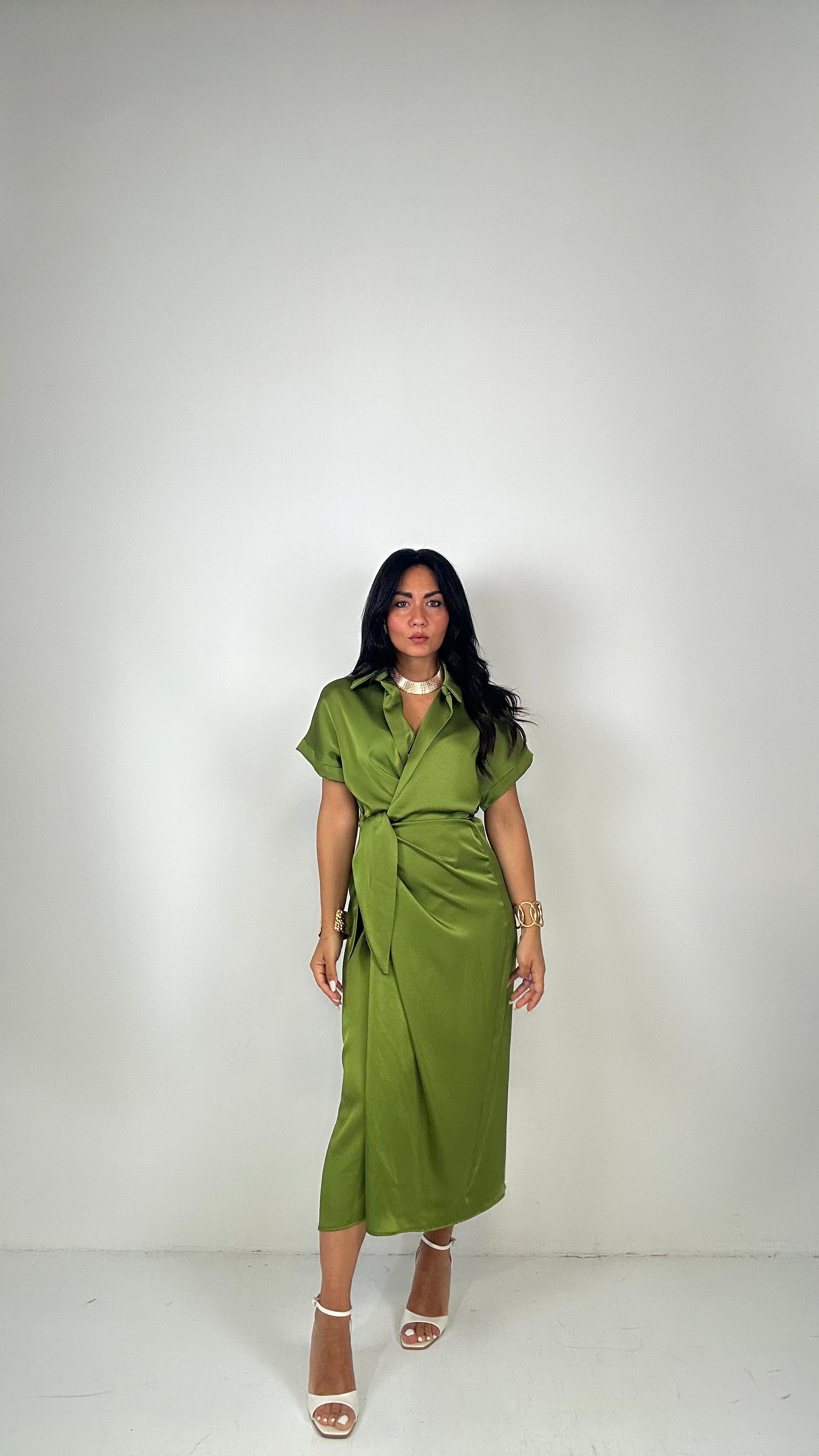 Vestito SATIN PORTAFOGLIO - VERDE