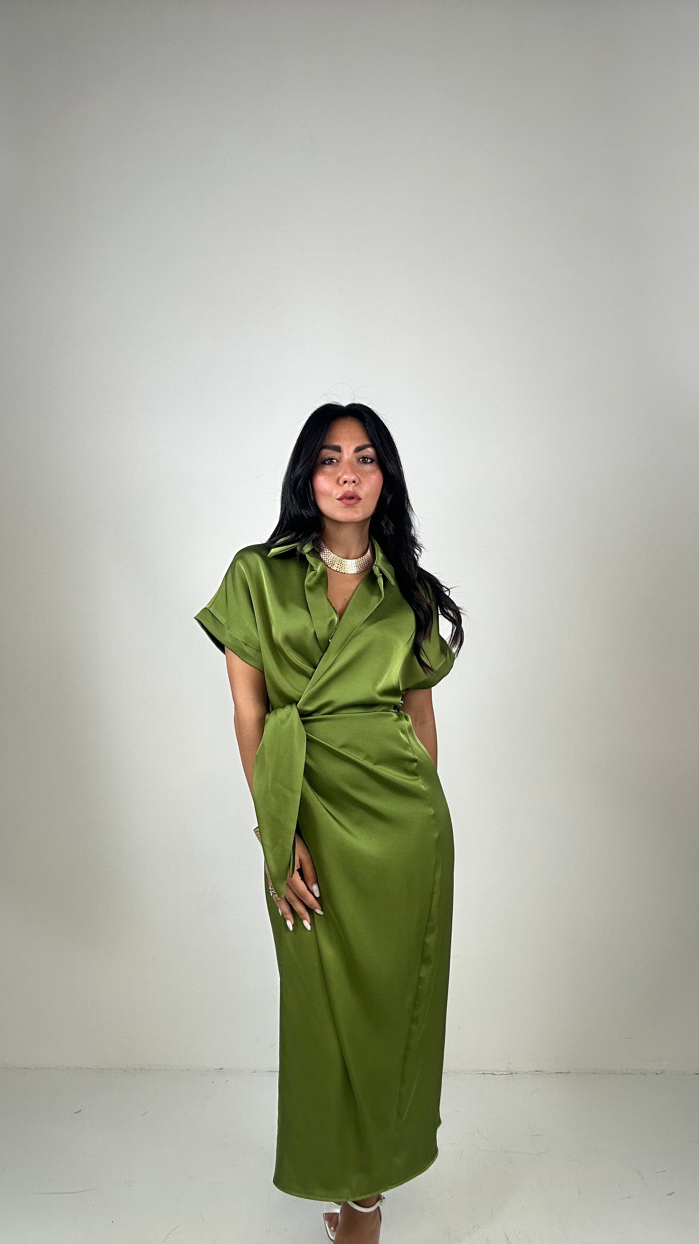 Vestito SATIN PORTAFOGLIO - VERDE