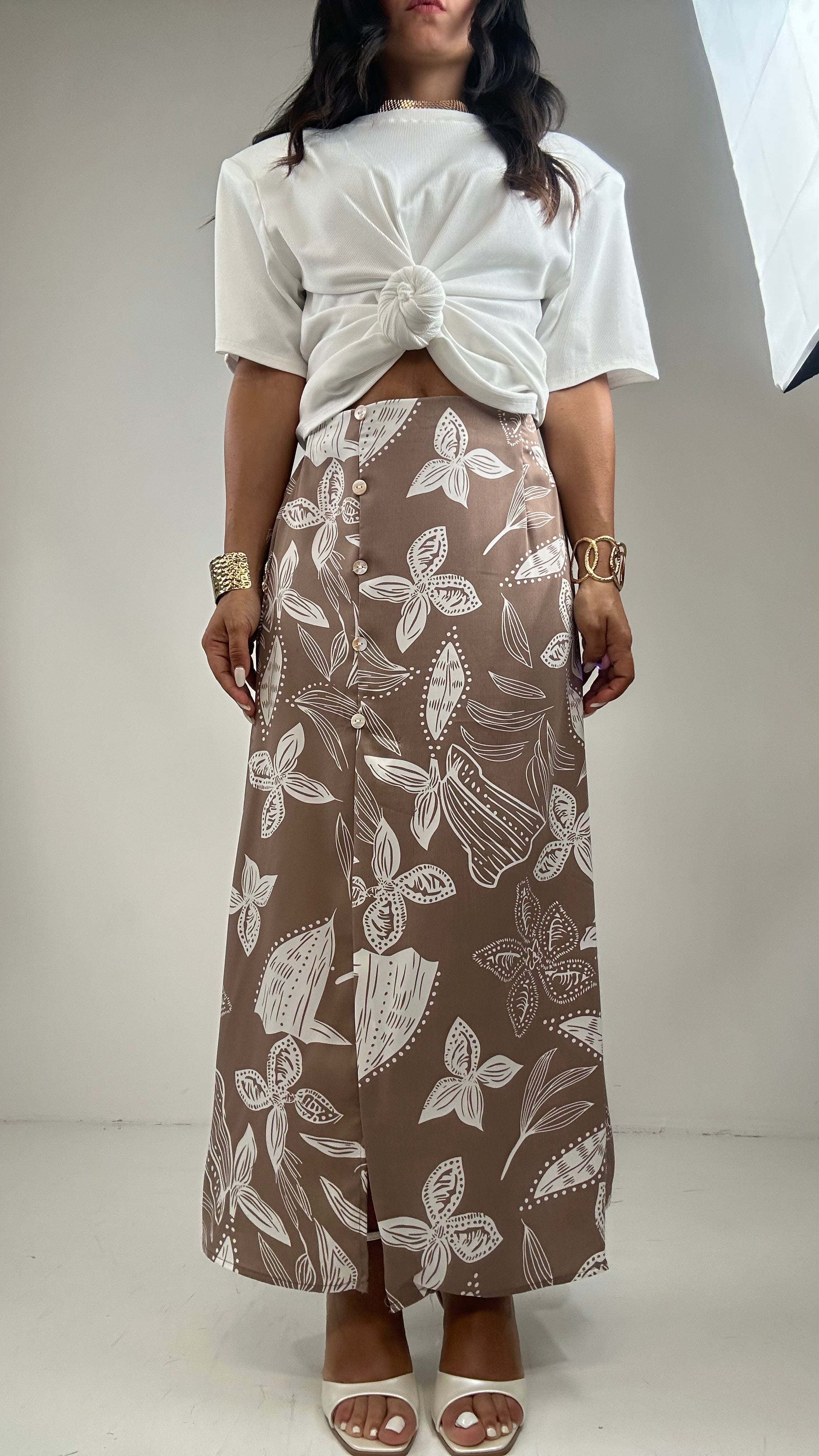 Gonna BOTTONI LATERALI - KHAKI