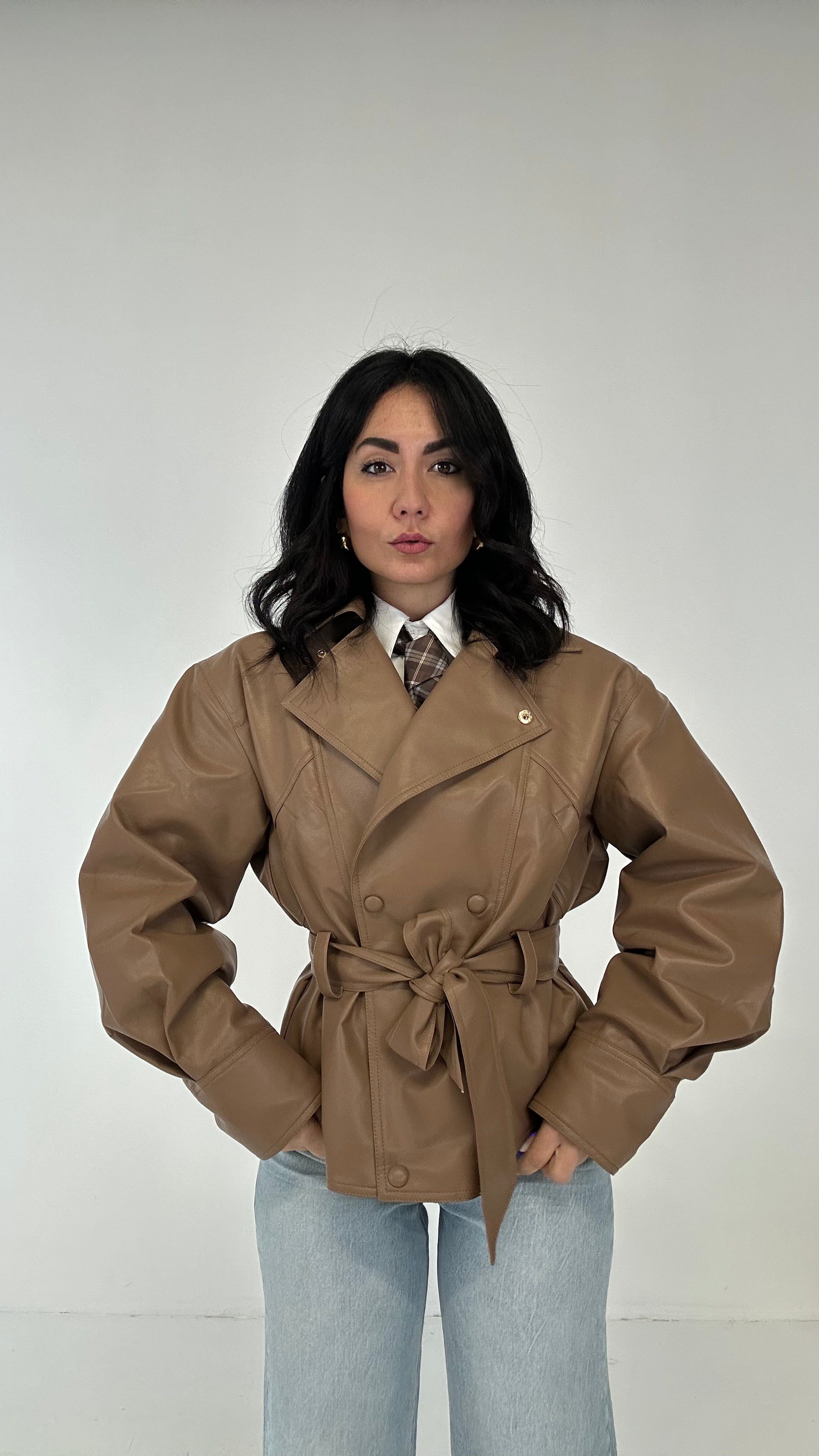 Giubbino ECOPELLE CINTURA - CAMMELLO