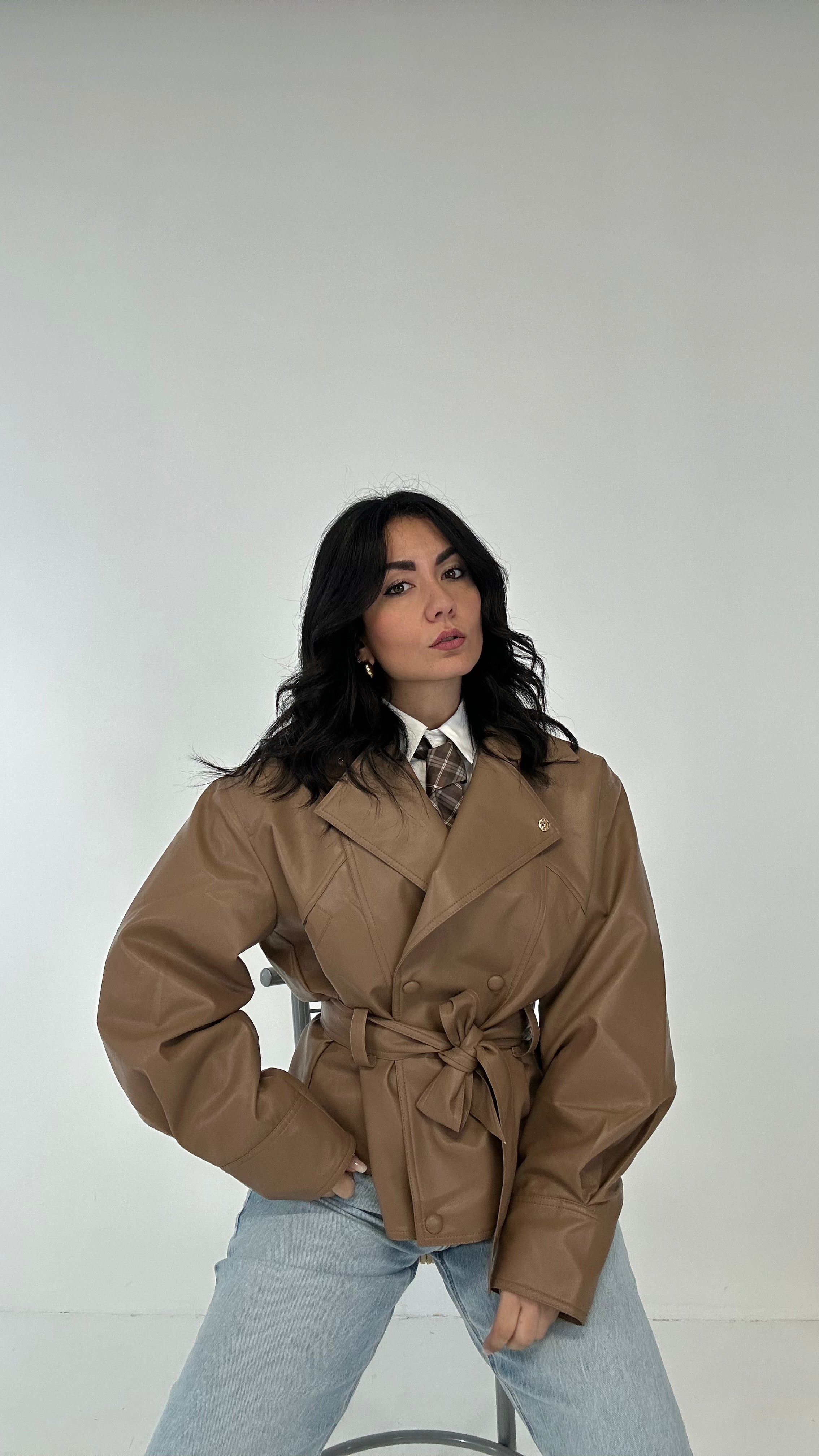 Giubbino ECOPELLE CINTURA - CAMMELLO