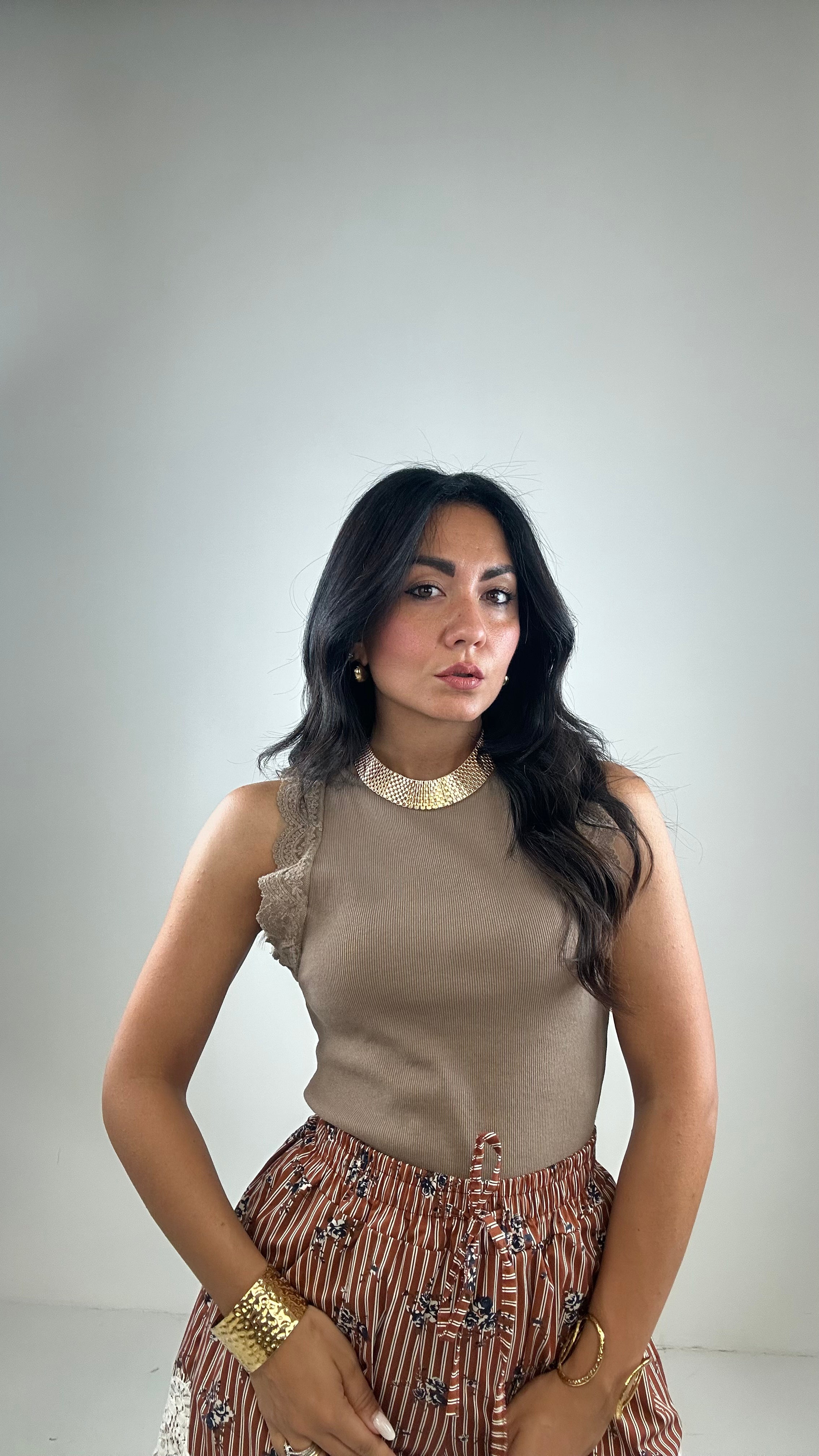 Canotta CON MERLETTO - KHAKI