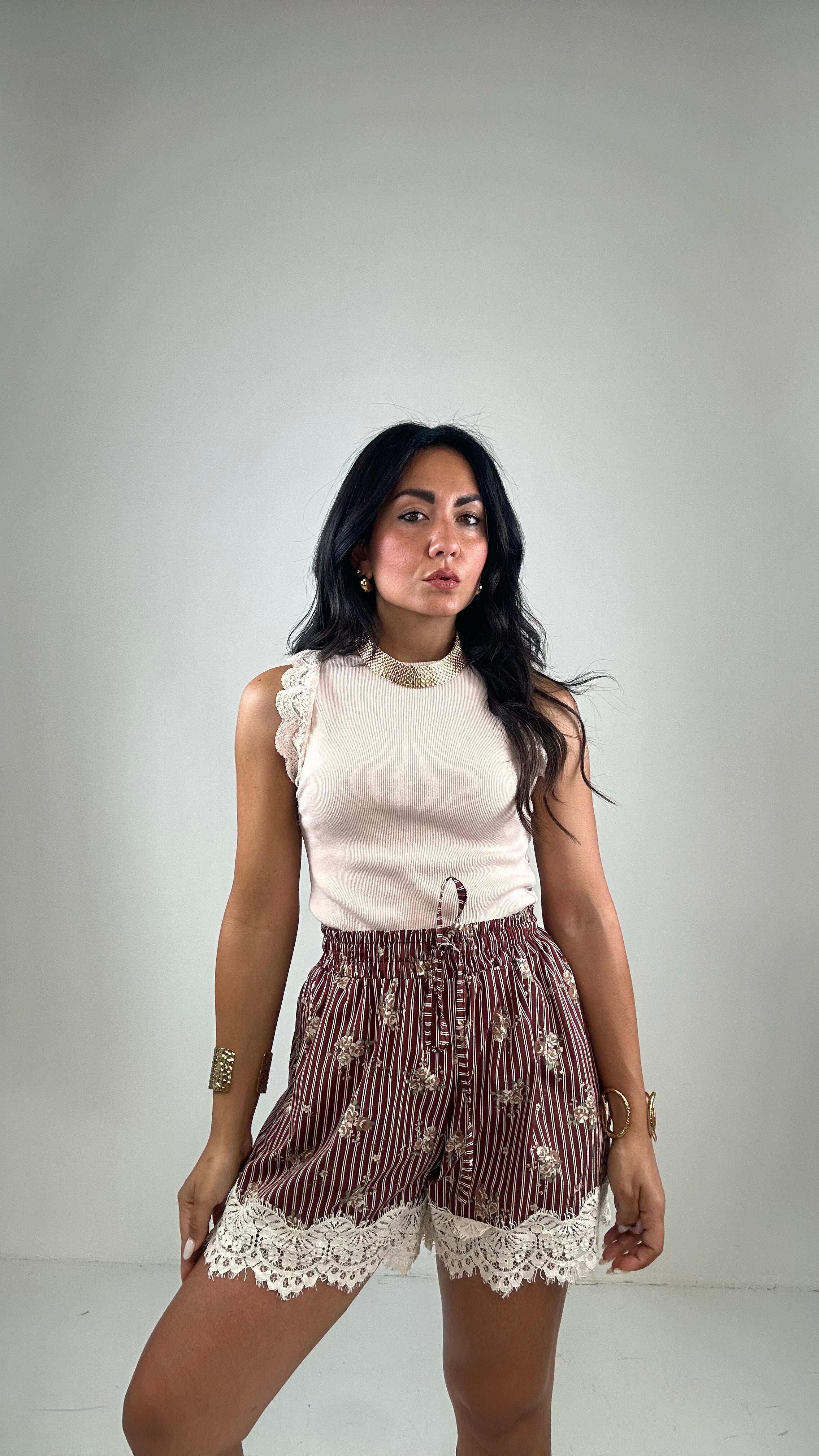 Shorts RIGHE E PIZZO - BORDEAUX